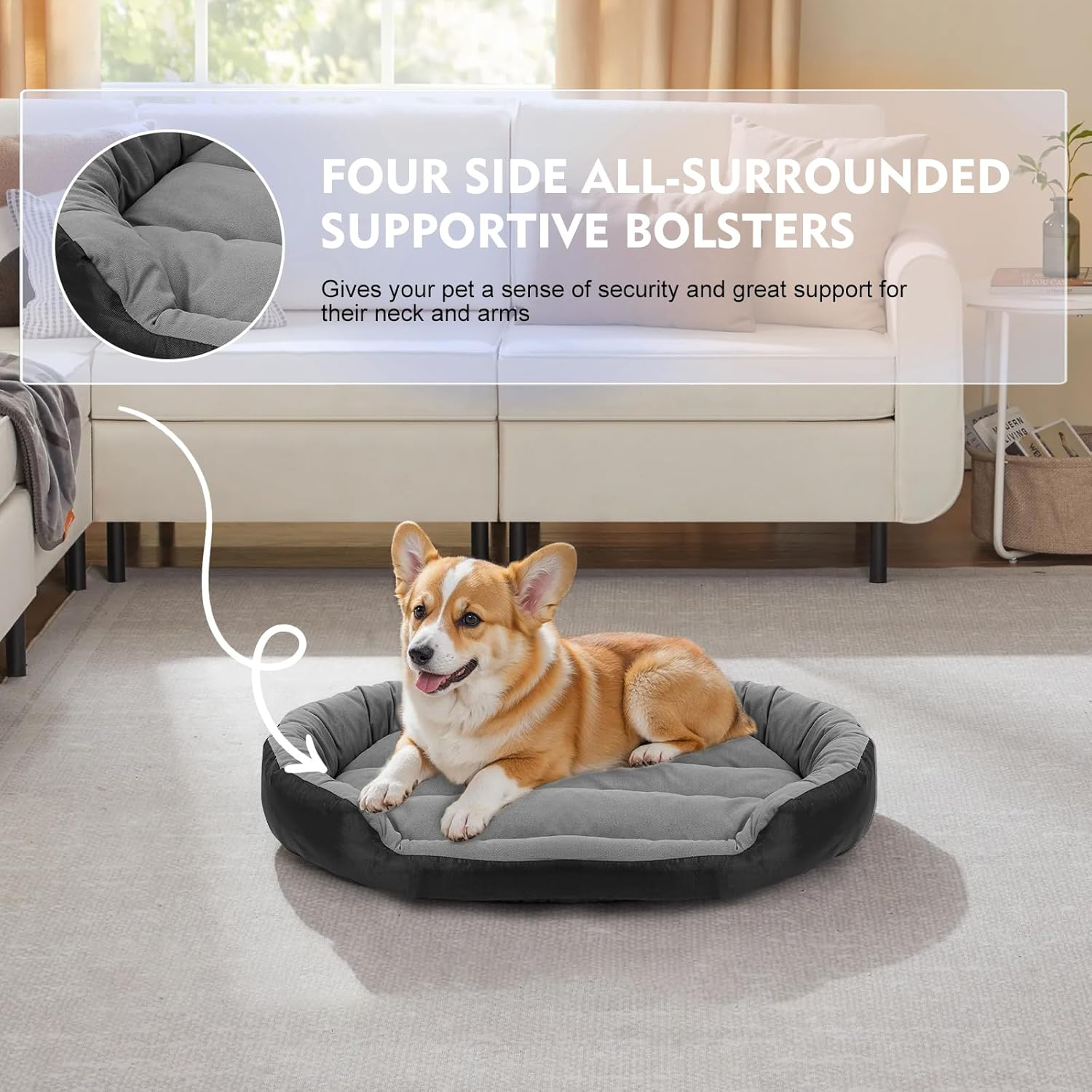 Dog Beds for Large Dogs Washable, Orthopedic Dog Bed with Sides, Self Warming Soft Calming Comfortable Sleeping Pet Bed Couch Puppy Bed with Anti-Slip Bottom, XL(96 * 64Cm) image number 2