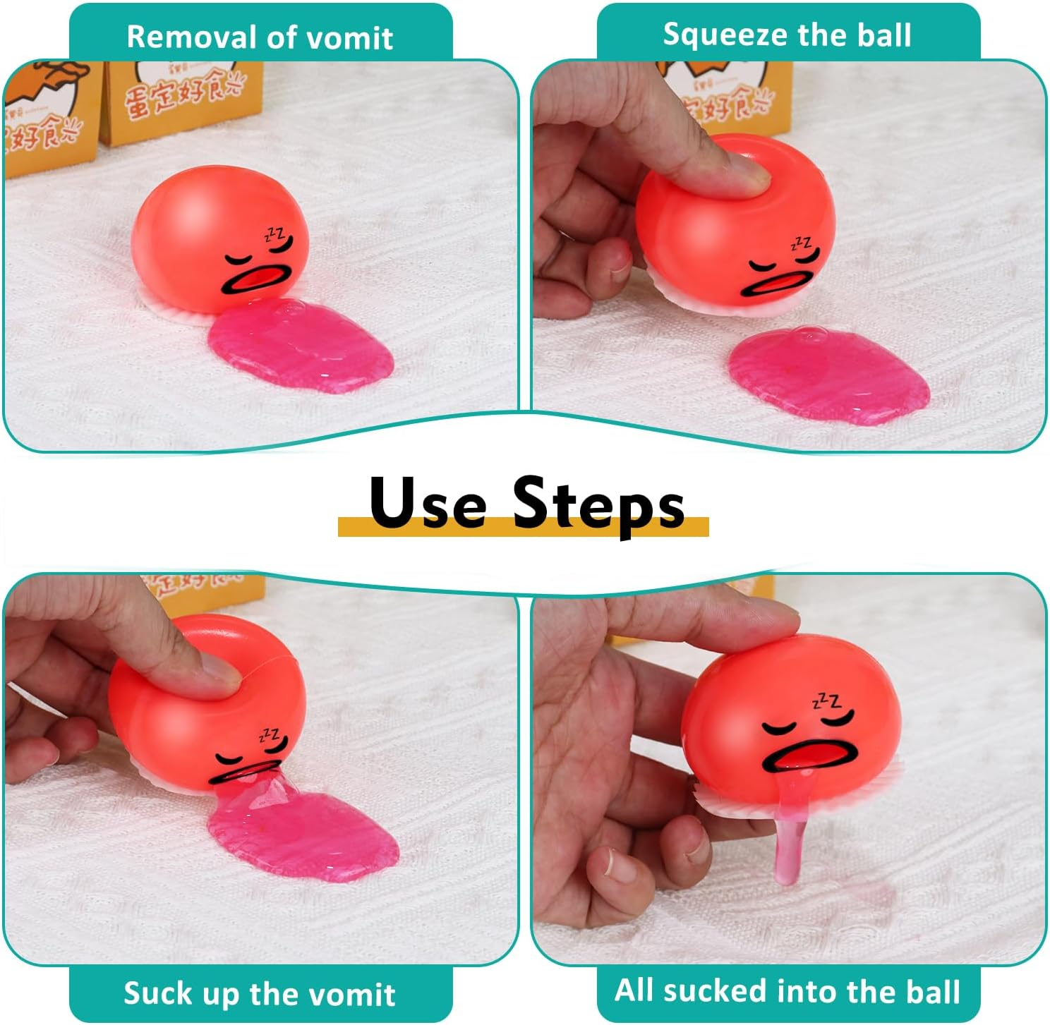 4-PCS Colorful Vomiting Egg Yolk Stress Balls,Puking Egg Yolk Stress Ball,Round Sucking Lazy Egg Yolk Soft Ball ,Stress Relief Squeeze Toys&hellip; (Emoticon)