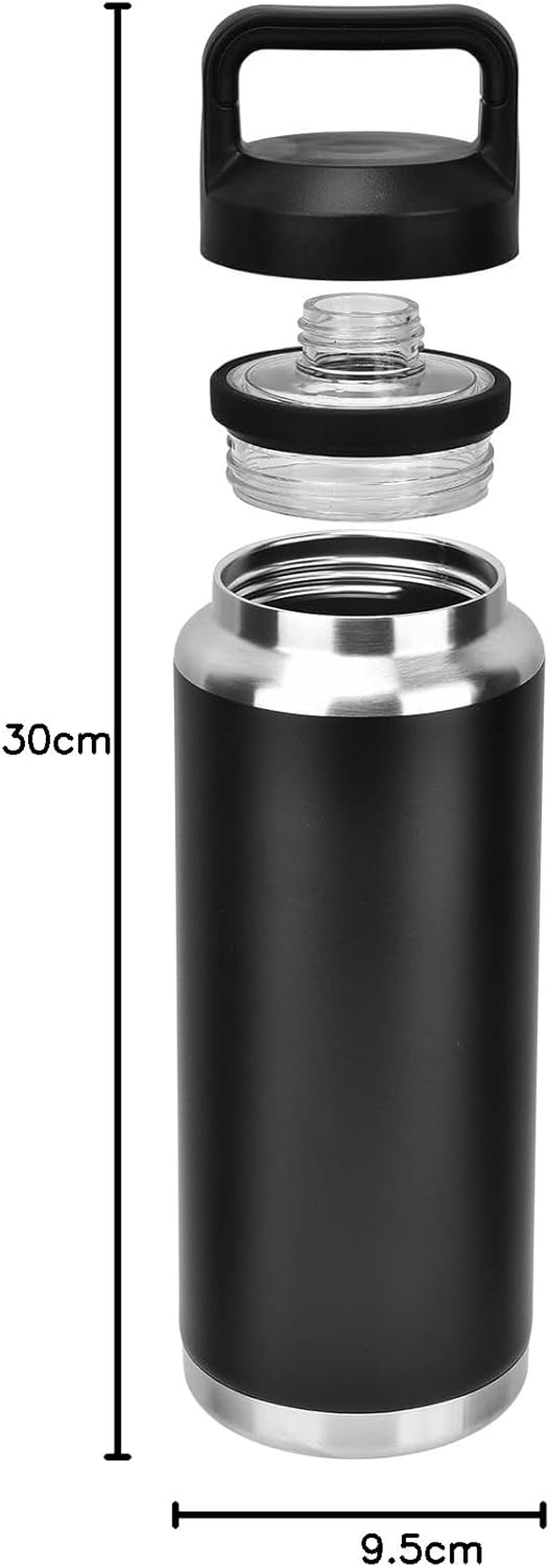 1100Ml/37Oz Bottle and Vacuum Insulated Stainless Steel Metal Water Bottle with Chug Cap,Reusable Leak Proof Bpa-Free Flask for Sports (Black, 1100Ml)