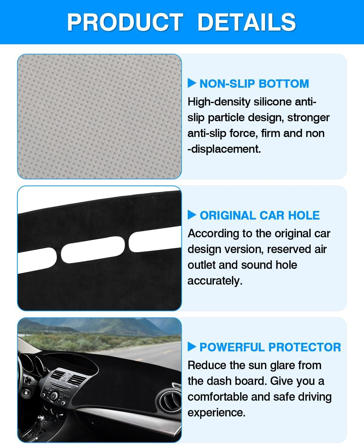 Dashboard Cover Mat for Mazda 3 BL 2009-2013 Sedan Dashboard Cover Flannel Dash Mat Sunshade Glare UV Rays Protector image number 2