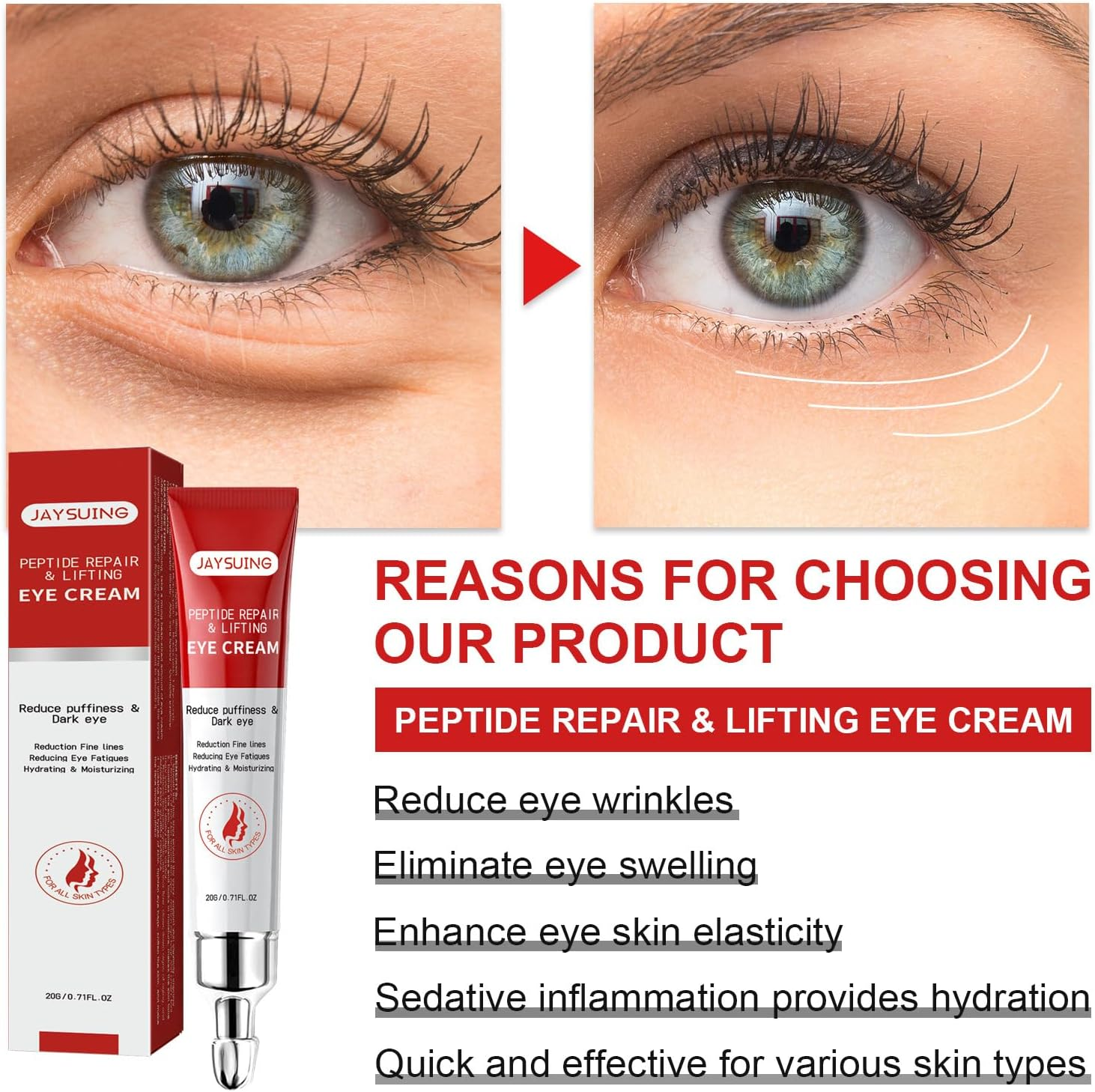 Peptide Anti-Wrinkle Eye Cream with Centella Asiatica Extract Firms, Lifts and Minimizes Fine Lines and Dark Circles. image number 3