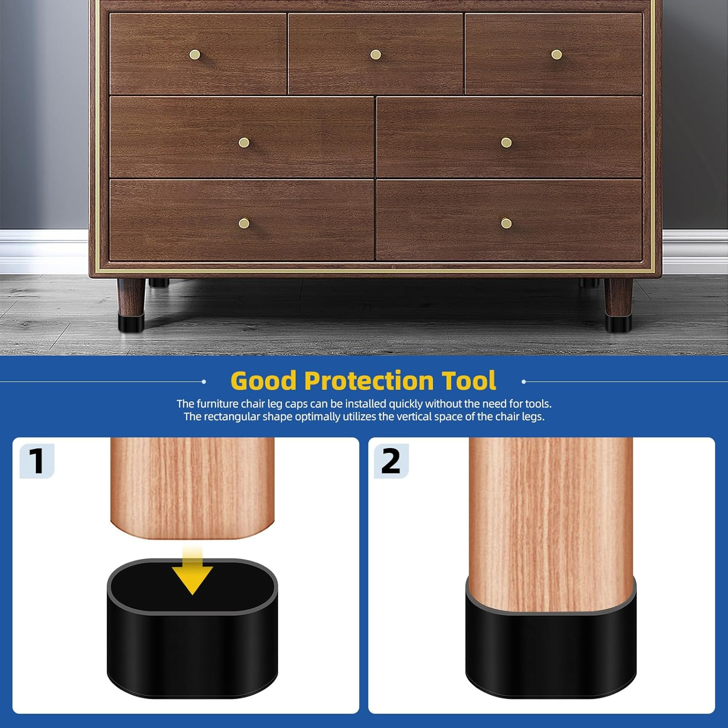 Glarks 10Pcs 30 X 60Mm Oval Chair Leg Caps, Black PVC Furniture Pad Table Feet Covers, Oval Chair Leg Covers to Protect Wood Tile Floors Felt Pads Furniture Leg Caps Reduce Noise image number 1