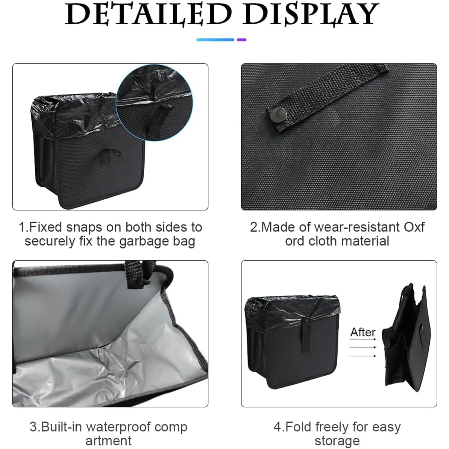 Foldable Hanging Car Trash Can, Waterproof Leakproof Car Interior Accessories Car Trash Bin, Multifunctional Car Storage Bag, Trash Can Storage Bag with Large Capacity for Car image number 3