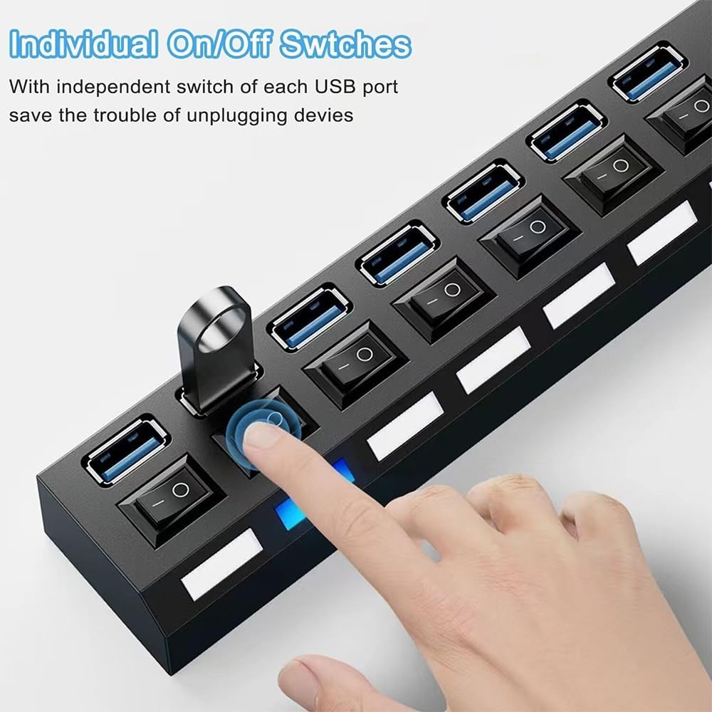 USB HUB,7 Port USB 3.0 HUB 5.0Gbps Data Transfer, with Independent LED Power Switch for XPS, PC, Flash Drives, Portable Hard Drives, Etc., image number 6