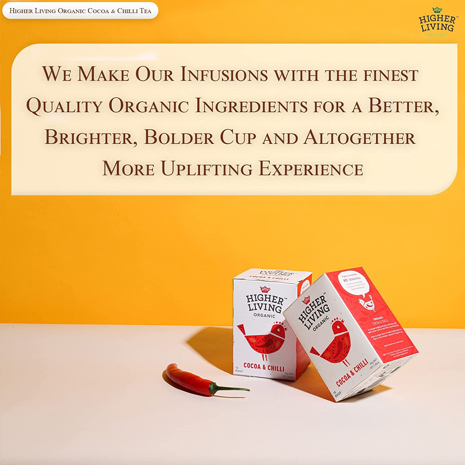 Higher Living Organic Cocoa and Chilli Tea 15 Teabags image number 2