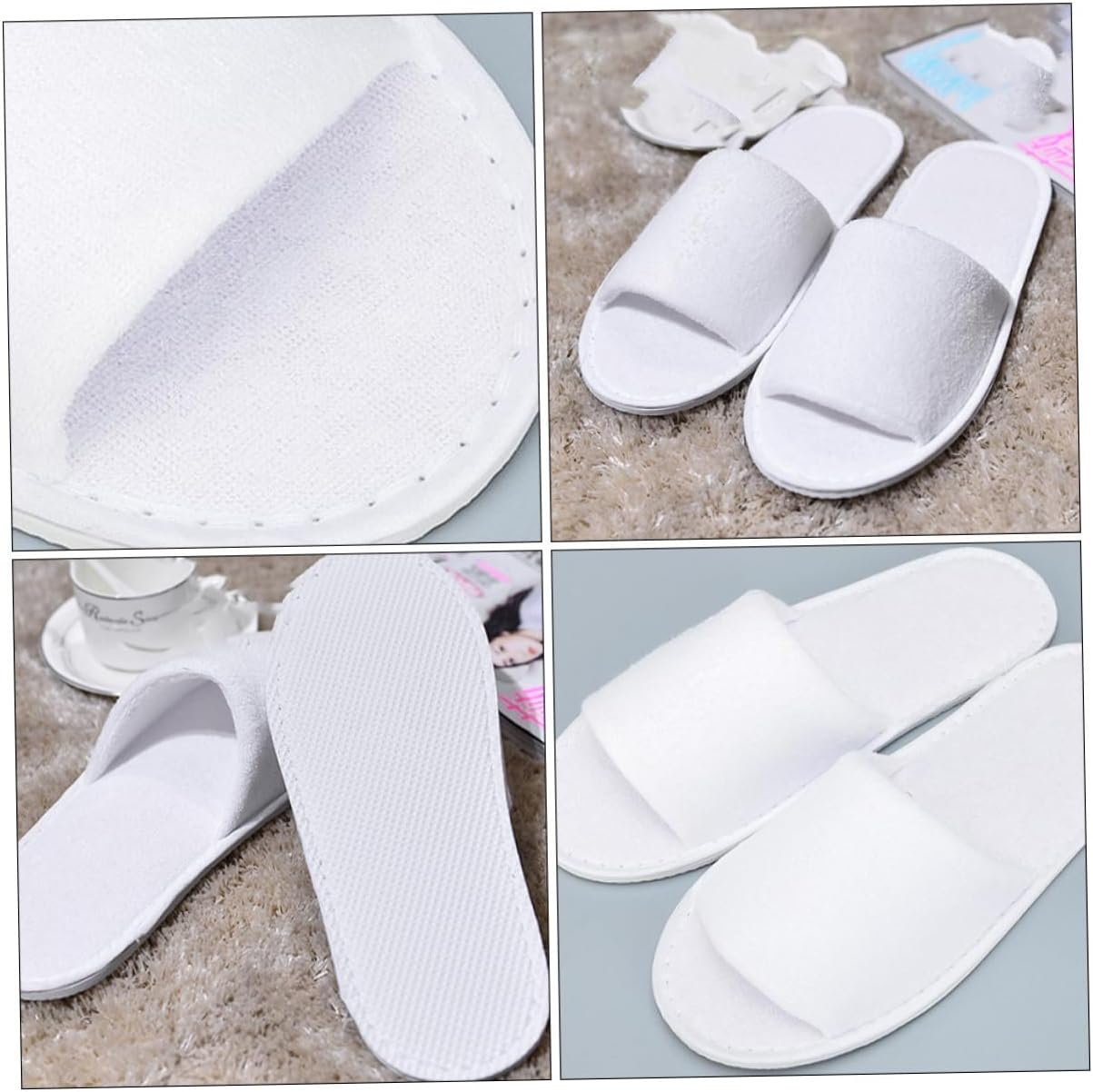 Disposable Half-Cover Spa Slippers 10 Pairs White Terry Cloth Travel Slippers for Adults One-Time Use Hotel Guest Footwear