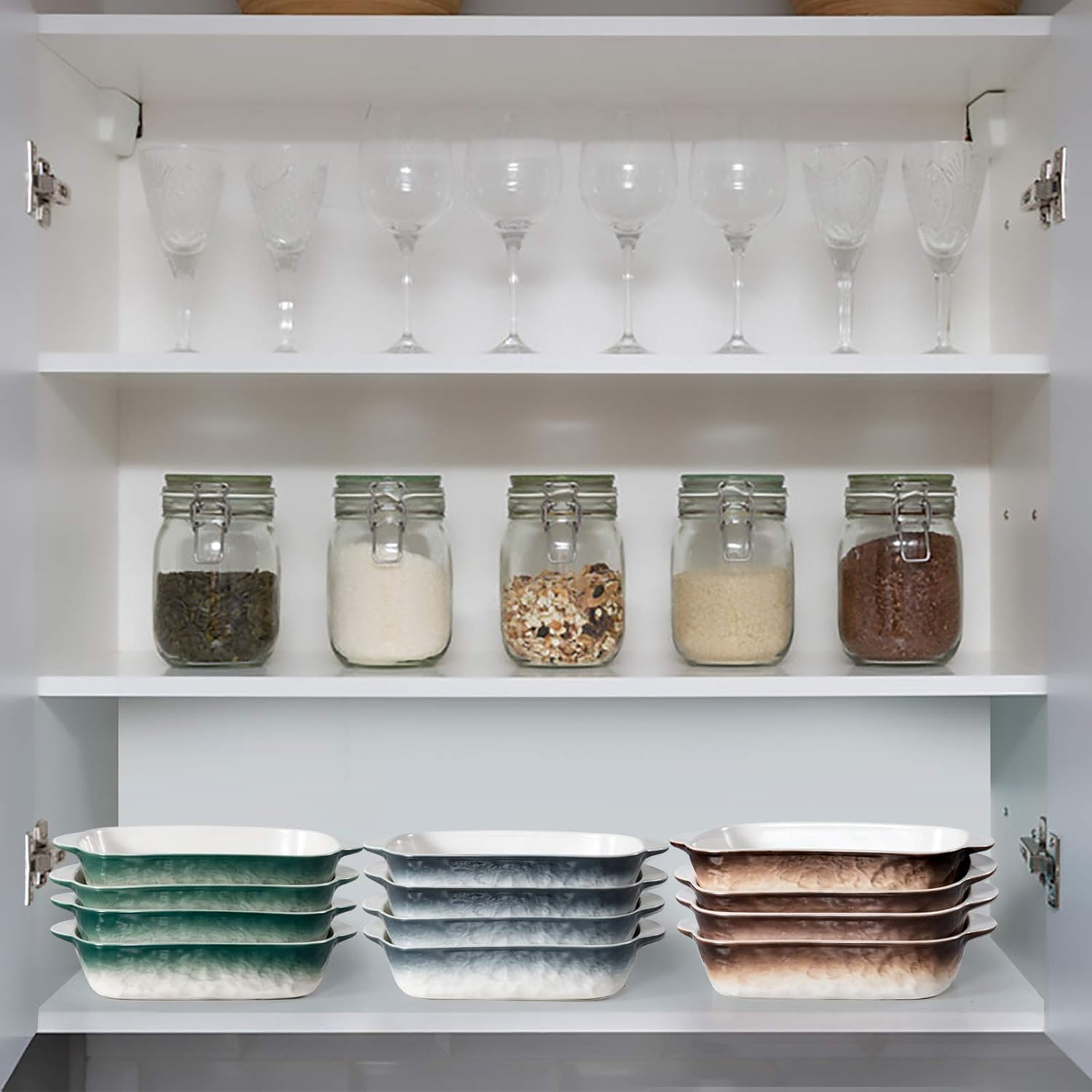 20Oz Small Ceramic Baking Dishes, 7.5L X 5.4W Inch Stone Embossed Pattern Bakeware with Double Handles, Individual Rectangular Baker for Lasagna, Casserole - Set of 4 (Gray) image number 2