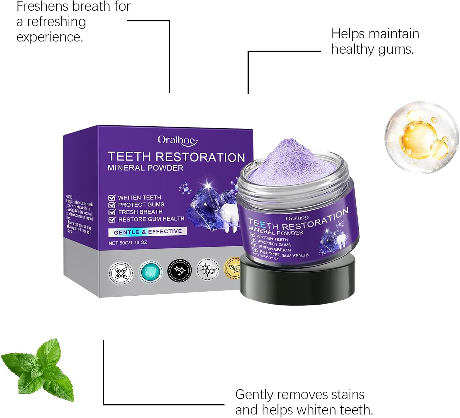 2025 New Teeth Restoration Mineral Powder Purple Natural Mineral Tooth Powder for Teeth Whitening Tooth Strengthening & Gum Care Fresh Breath image number 2