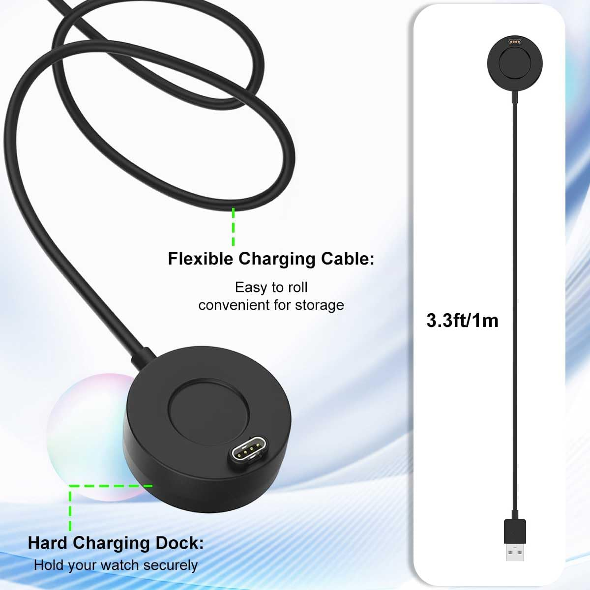 T Tersely USB-A Charging Cable Dock Charger Stand for Garmin Vivoactive 6/5/4/3, 1M for Garmin Tactix8 Amoled/Solar Venu 3/3S/Instinct Fenix 7 7S 7X 6 6S 6X/5 5S 5X/Forerunner 955 265 265S (Black) image number 2