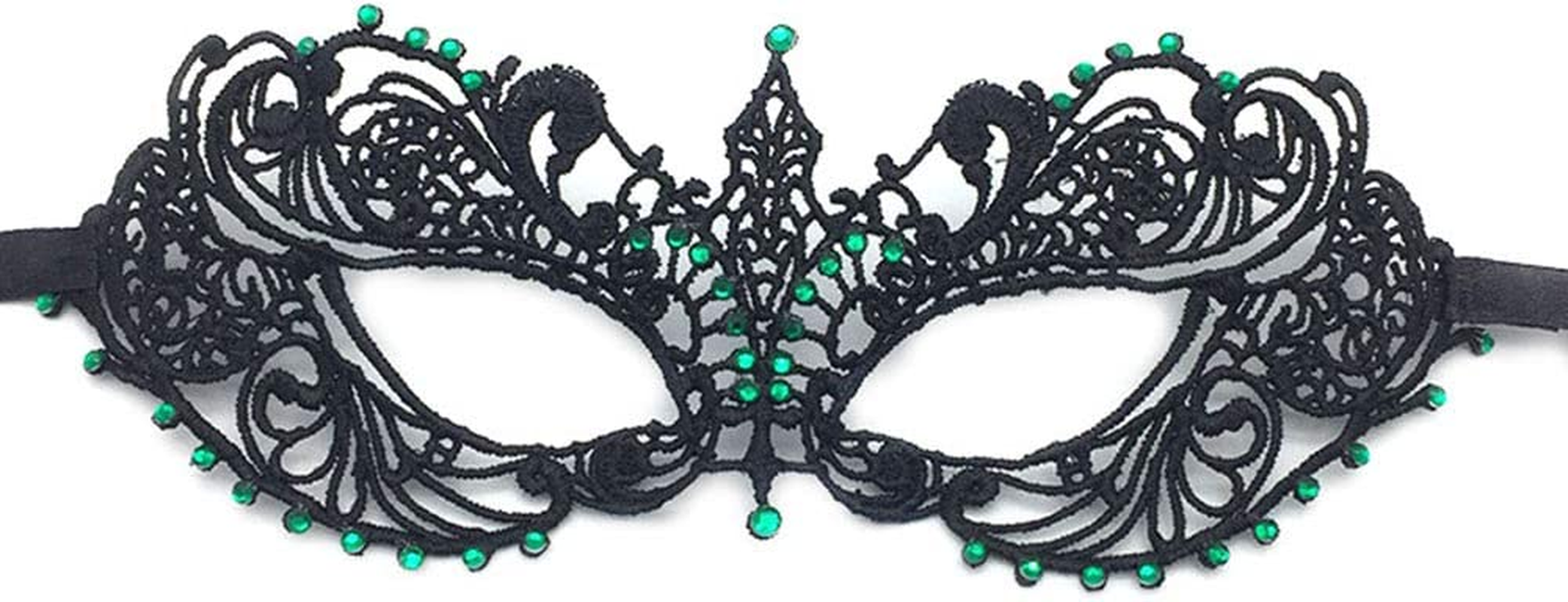Imapo Masquerade Mask with Green Shiny Rhinestones, Sexy Mardi Gras Masks for Women Lady, Christmas Cosplay Venetian Party Prom Ball Lace Eye Masks - Black image number 3