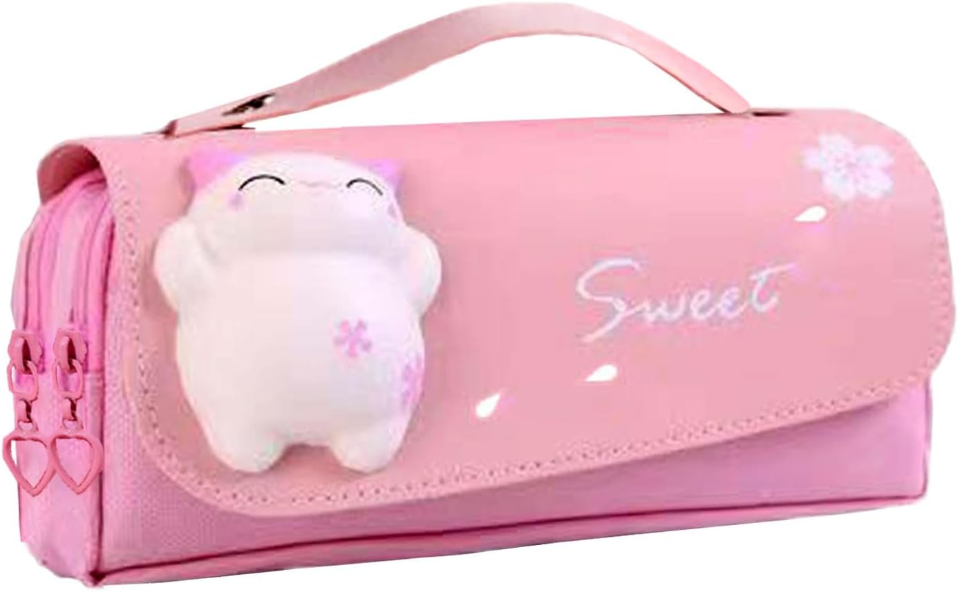 Large Capacity Pencil Case, Cute Pencil Pouch with 3 Compartment, Cartoon 3D Extrusion Cat Decoration Pencil Case, Portable Pencil Bag, Pen Storage Box for Office College School Stationery image number 5