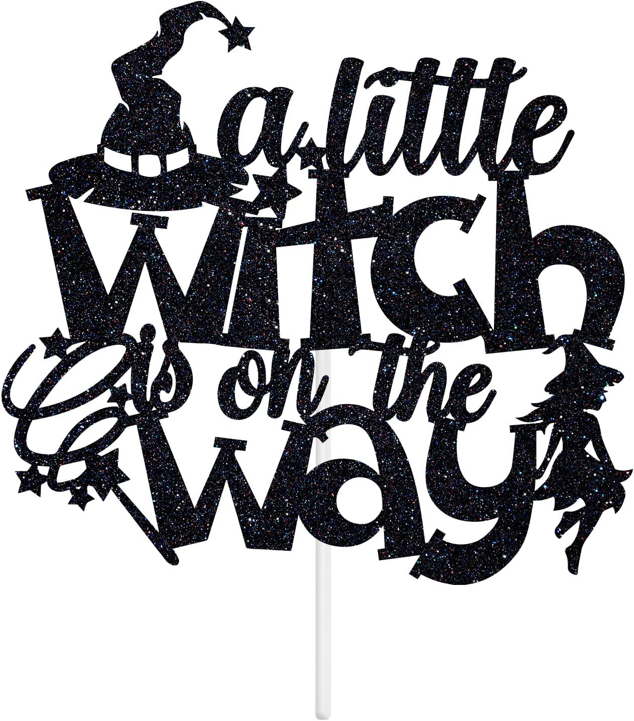 A Little Witch Is on the Way Cake Topper, a Little Boo Is Almost Due Cake D&eacute;cor, Halloween Baby Shower/Gender Reveal/First Birthday Party Decorations Supplies, Black Glitter image number 1