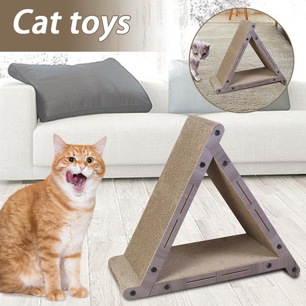 Triangle Cat Scratching Post, 3-Sided Corrugated Cardboard Scratcher Pad, Vertical Cat Scratch Board for Claw Grinding and Furniture Protection
