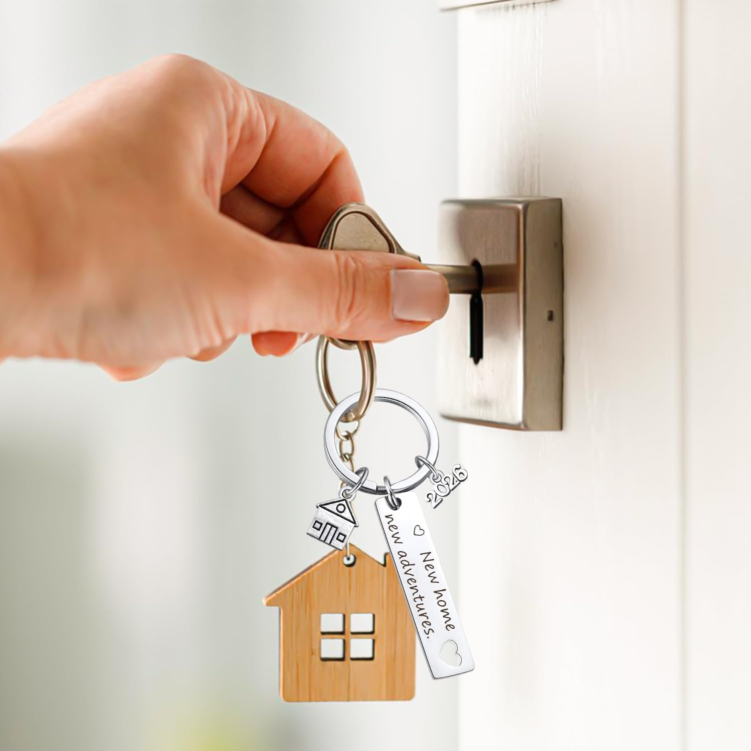 Funcyboo 2Pcs New Home Keychain, 2025 Adventures Keyrings Stainless Steel New House Keychain Housewarming for New Homeowner Sweet Home Owners image number 1