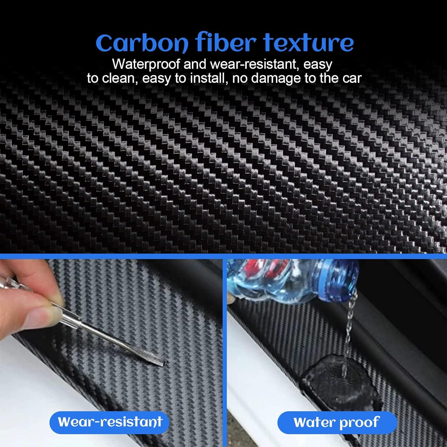 Door Sill Protector, （3Cm&times;10M） 1.2In X 32.8Ft Car Door Entry Edge Guards, Carbon Fiber Car Sticker for Car Door Edges, Front and Rear Bumpers, Door Sill Protection (Black) image number 2