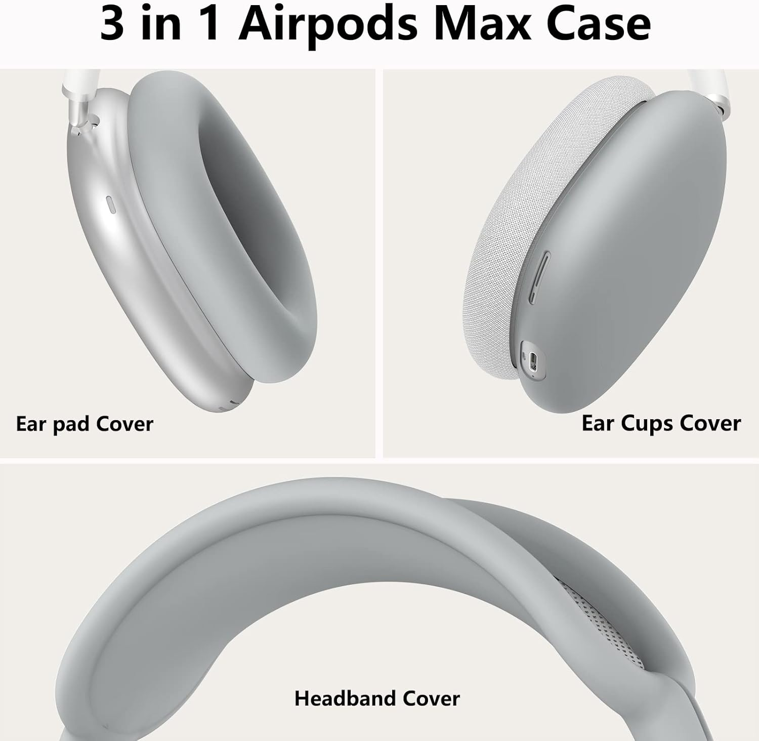 Silicone Case Cover for Airpods Max Headphones, Anti-Scratch Ear Pad Case Cover/Ear Cups Cover/Headband Cover for Airpods Max, Accessories Soft Silicone Skin Protector for Apple Airpods Max (Gray) image number 4