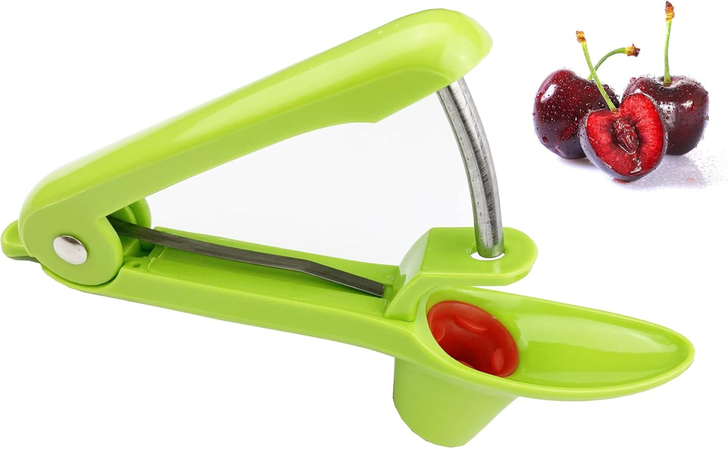 Becho Cherry Pitter and Cherry Stone Remover with Food Grade Silicone Cup, Extended Splash Guard (Green) image number 5