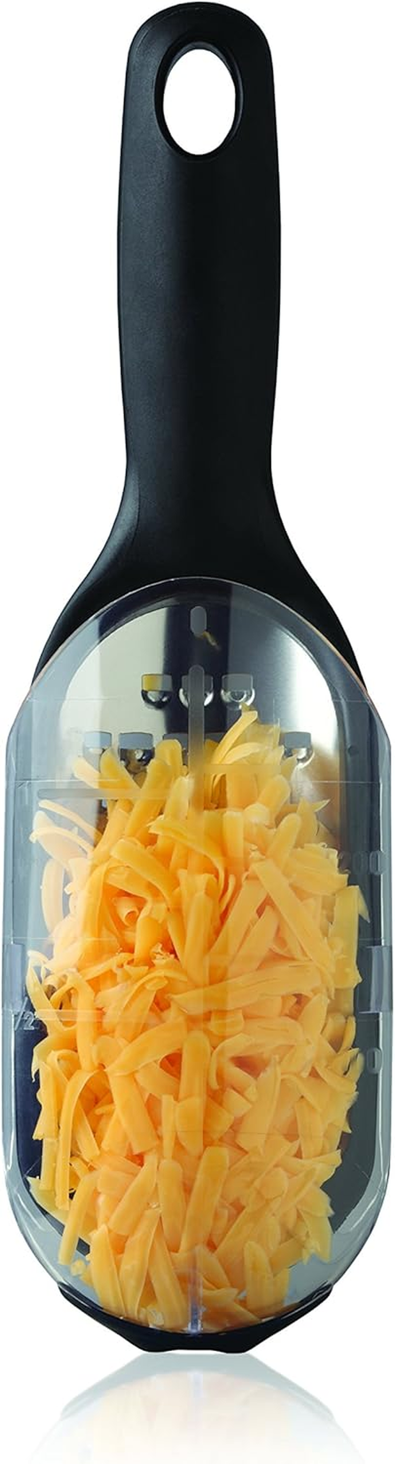 Microplane Elite Series Extra Coarse Grater - 18/8 Stainless Steel Blade, Photo-Etched Blade Technology, Soft-Grip Handle, Non-Slip Base, Dual-Purpose Cover and Measuring Cup - Black image number 7