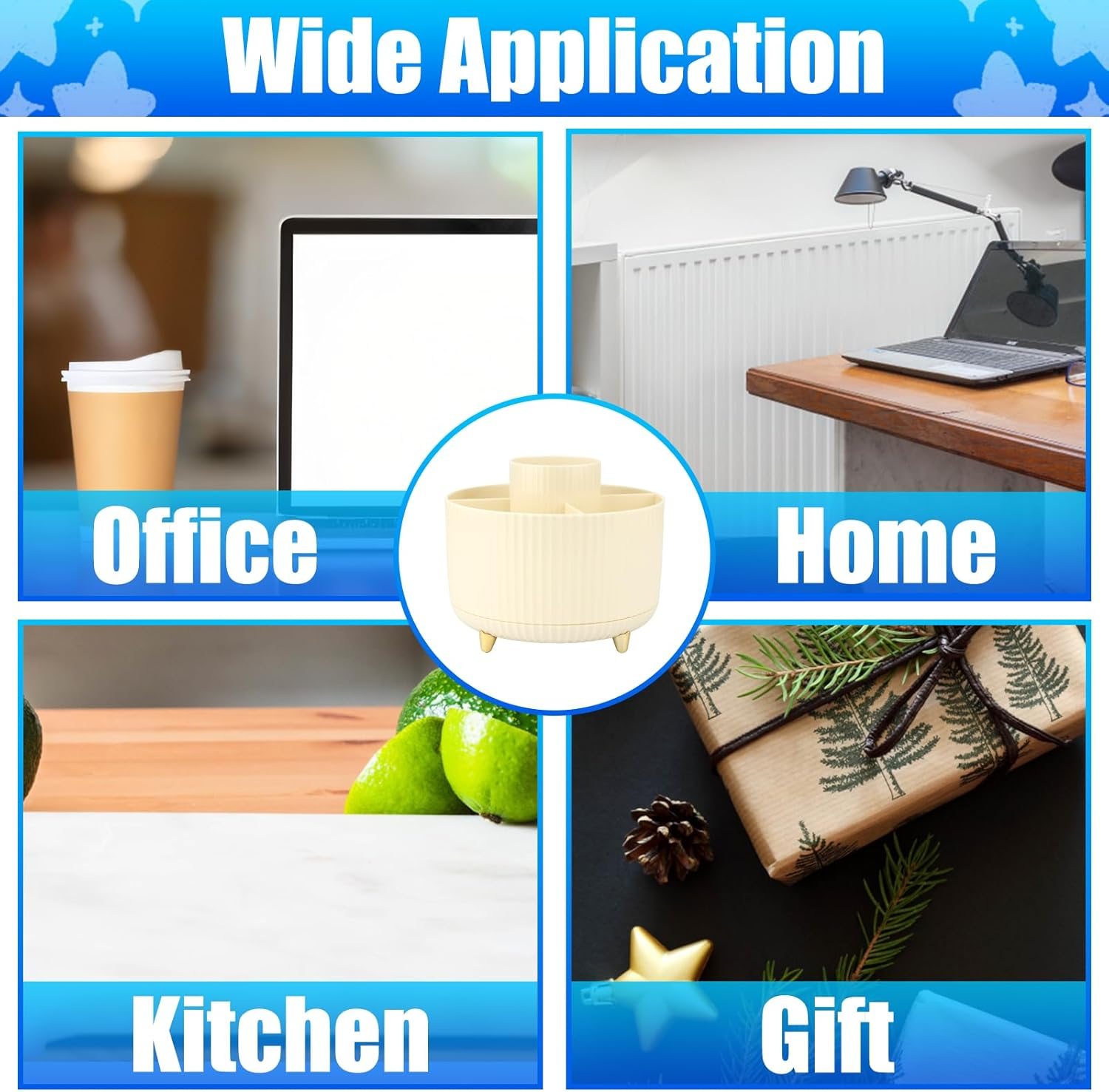 360 Degree Rotation Desk Organizer, Dual-Purpose Desktop Pencil Pen Holder Organizer for Home Office School Home (Beige) image number 1