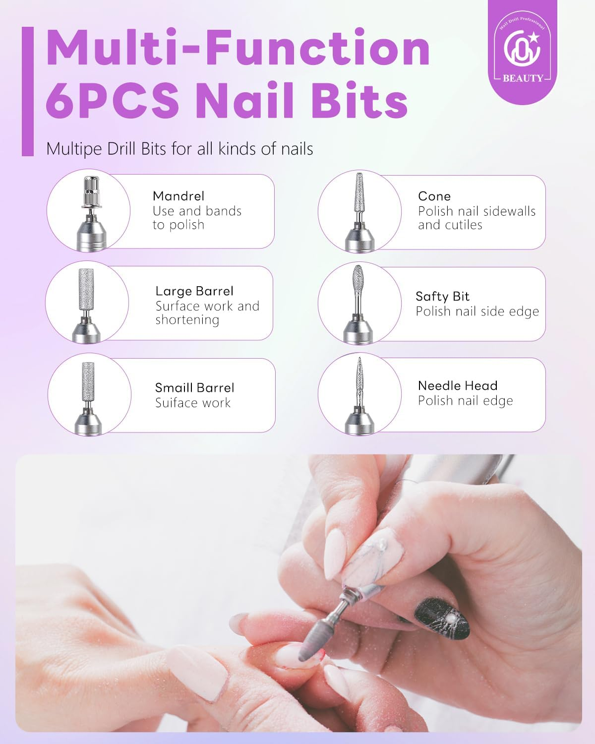 Cozyzen Cordless Professional Nail Drill, 35,000 RPM Rechargeable Electric Nail File, Portable E-File Machine with Extended Battery Life, Lightweight Design for Manicure & Pedicure image number 5