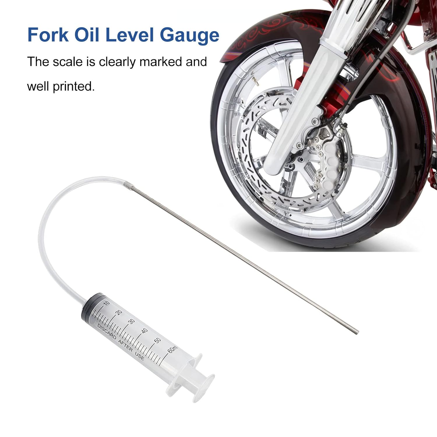 Gugxiom Motorcycle Fork Oil Level Gauge, ABS Metal, 60Ml, Duarble Display, Precise Adjustment, No Leakage, Multi-Purpose Fork Oil Syringe