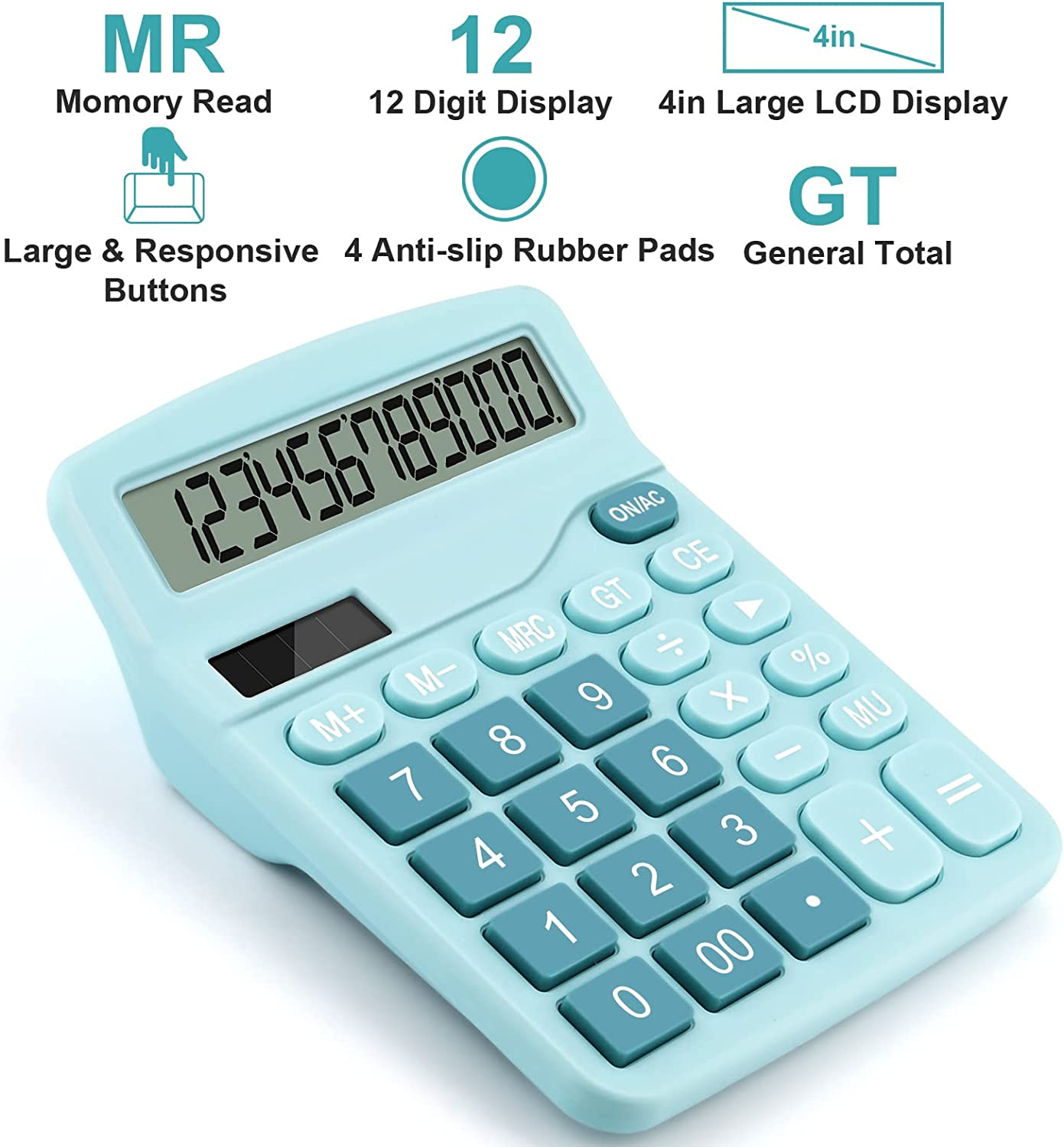 Dual Power Basic Desk Calculator (Blue) - Blue image number 4
