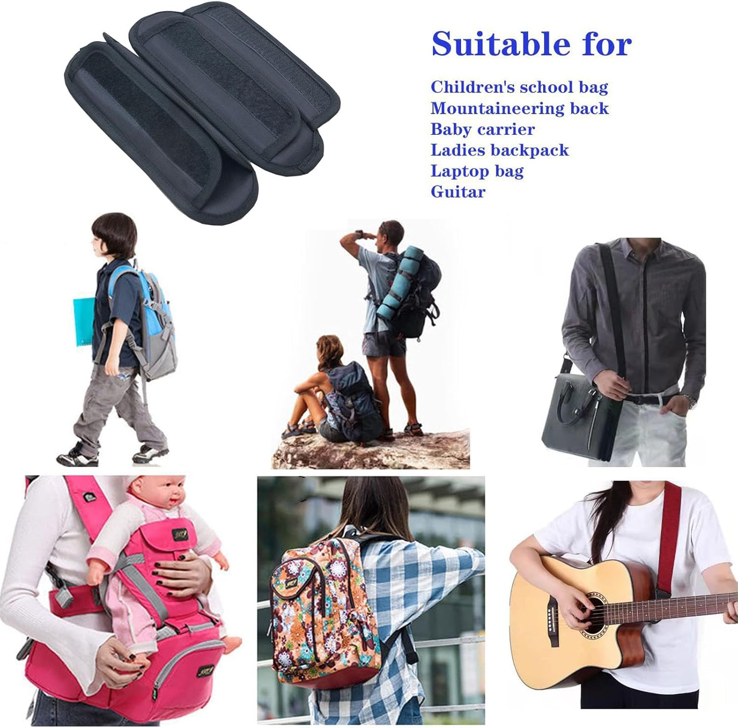 2Pcs Detachable Shoulder Strap Pad Soft Air Cushion for Laptop Backpack Sport Bag Messenger Guitar Case - B- 2Pcs image number 7