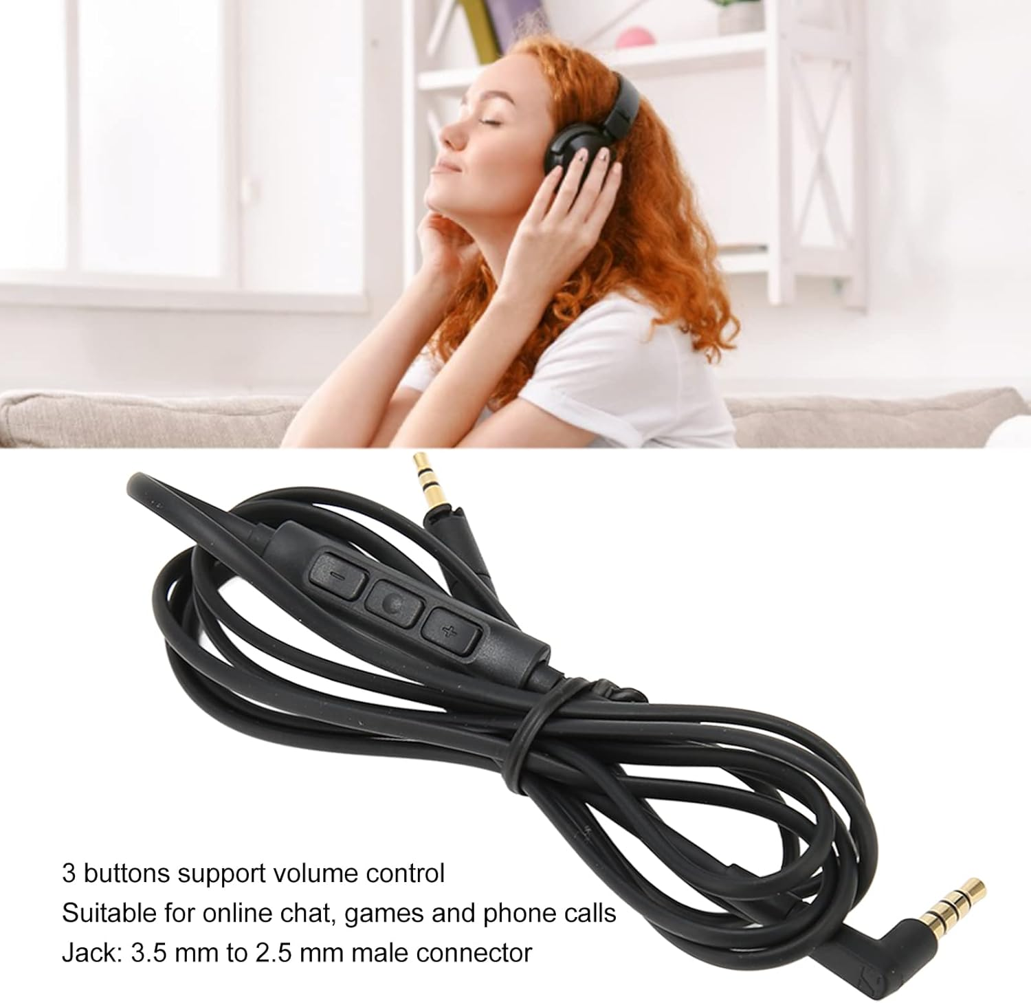 Replacement Headphone Cable with in Line Microphone Remote Volume Control for HD4.40, HD4.40BT, HD4.50, HD4.50BTNC, Hd4.30I, HD4.30G Headphones. image number 2