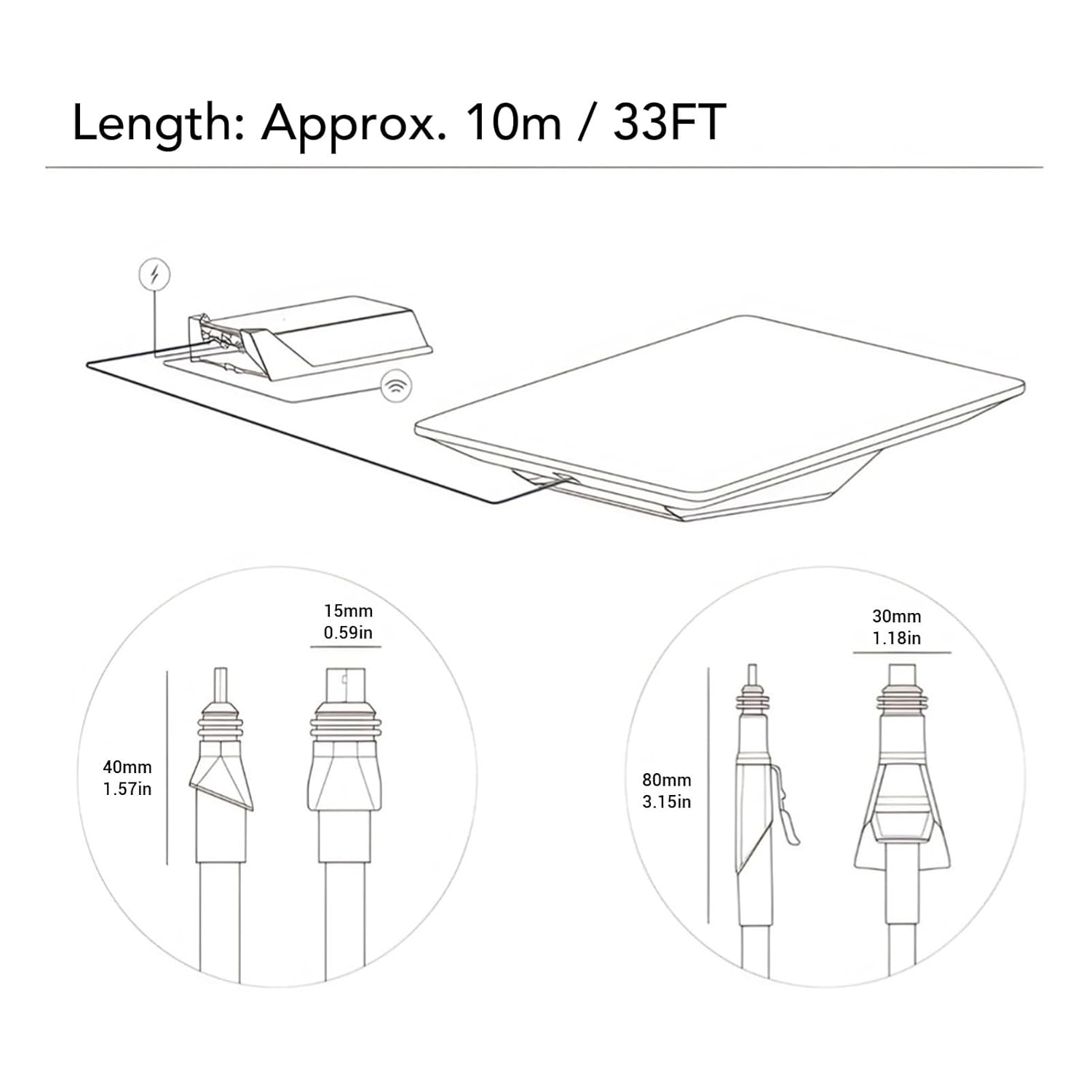For Flat High Performance Cable, 33FT Replacement Extension Cord for Starlink Flat High Performance Satellite, Plug and Play & POE Technology Fast Charging, Rubber and Copper, IP68 image number 4