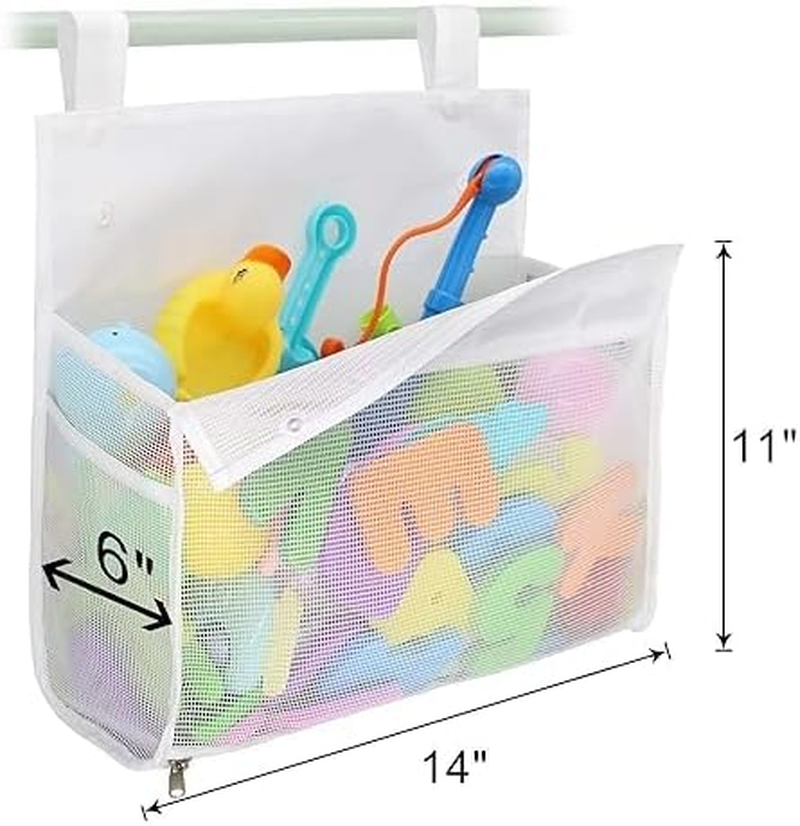 Waterproof Mesh Bath Toy Organizer & Storage Bag with Suction Cups - Durable Hanging Bath Toy Holder for Kids, Quick-Dry Bathroom Toys Organiser (White)