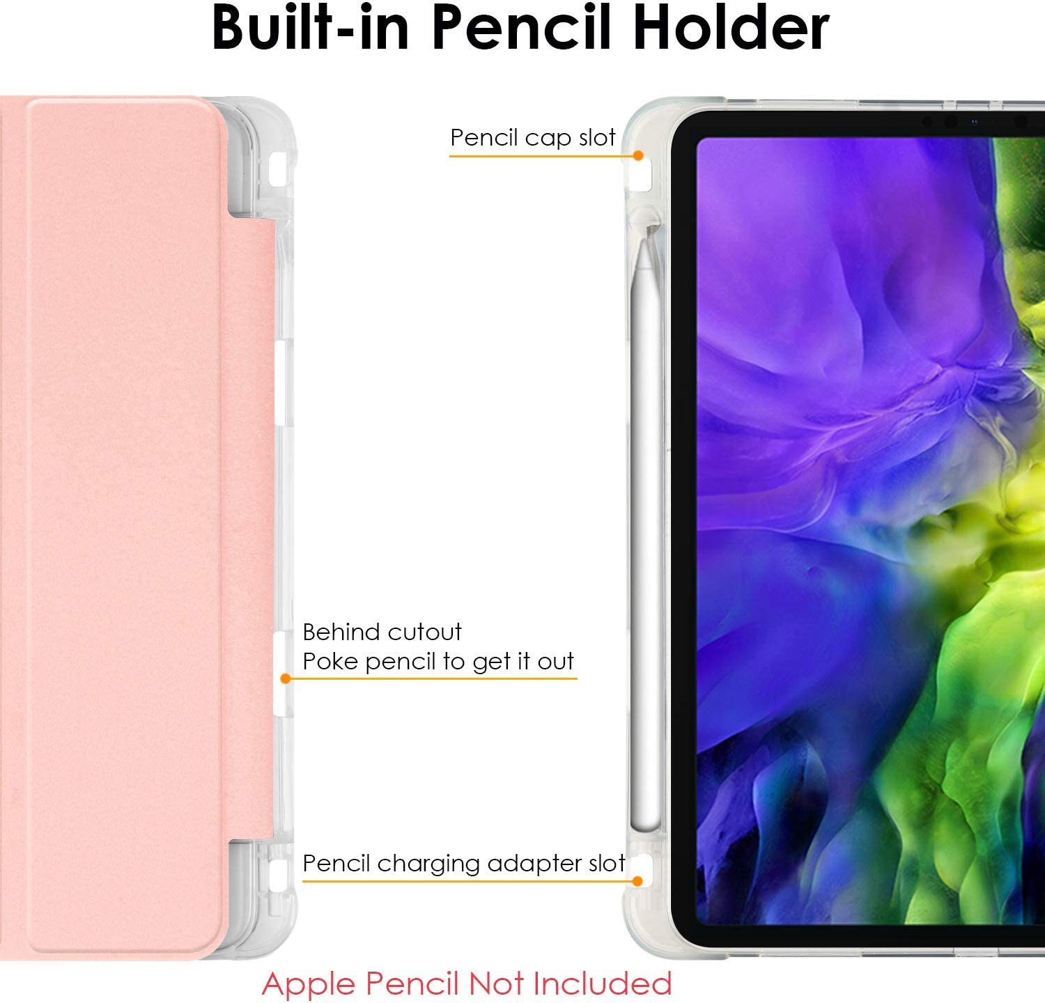 T Tersely Case Cover for Ipad Air 11-Inch 2024/ Ipad Air 5/4 (2022/2020 5Th/4Th Generation 10.9-Inch) with Pencil Holder,Slim Stand Hard Back Shell Smart Auto Sleep/Wakeup Cover (Pink) image number 4