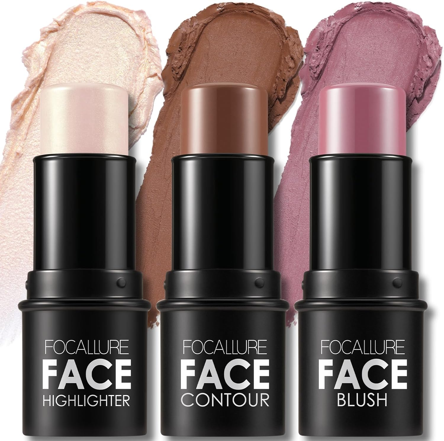 Focallure 3 Pcs Cream Contour Sticks,Shades with Highlighter & Bronzer Blush,Non-Greasy and Water-Resistant Face Contouring Pen,Easy to Sculpt the Create a Finishing Makeup,Neutral,18 Gram image number 1