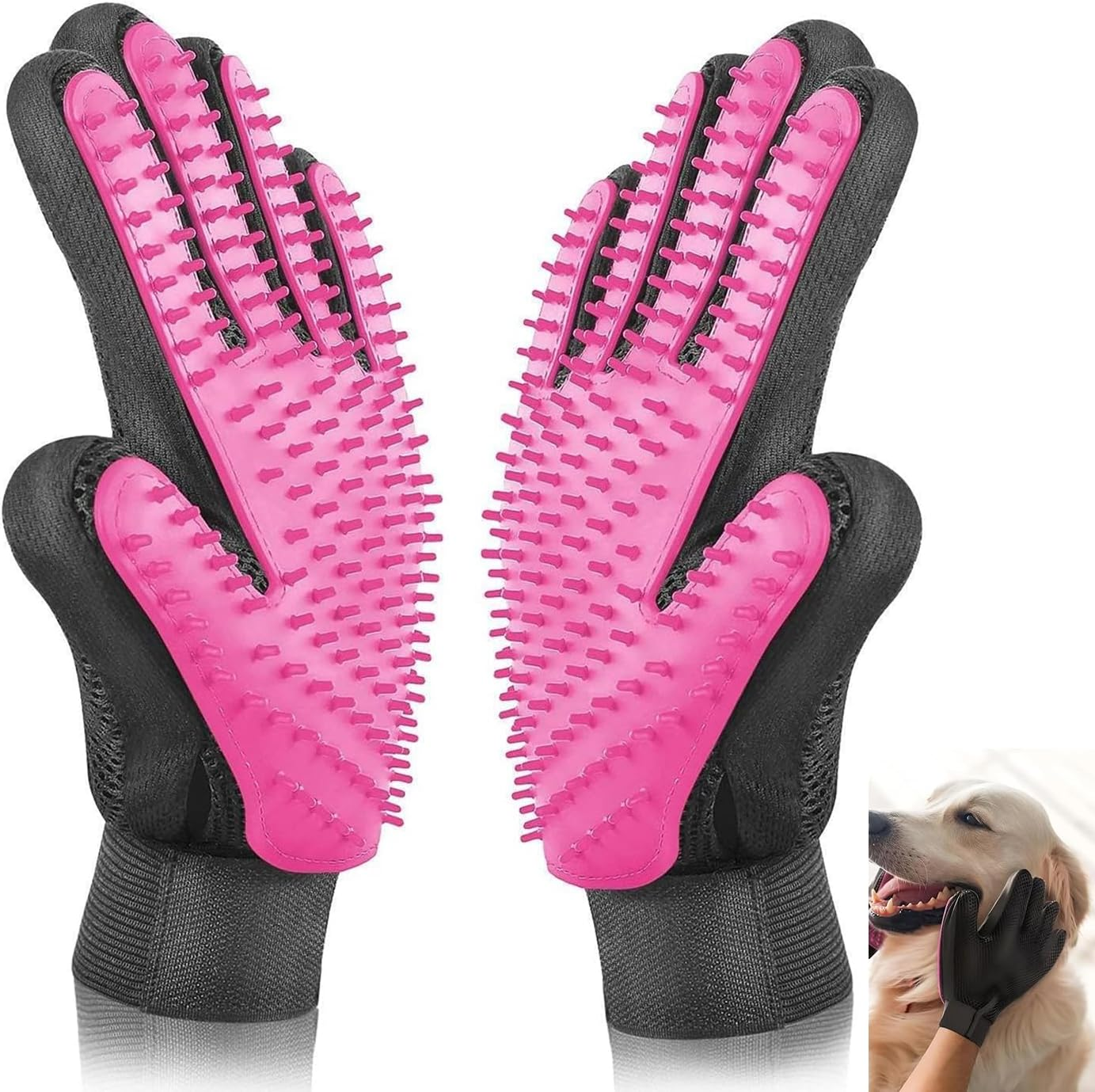 Pet Grooming Glove for Hair Removal and Bathing - 1 Pair Pet Hair Remover Glove for Cat/Dog/Rabbit/Horse with Long/Short Fur, Easy Mess Free Deshedding, BPA Free Pet Grooming Mitt (Pink) image number 5