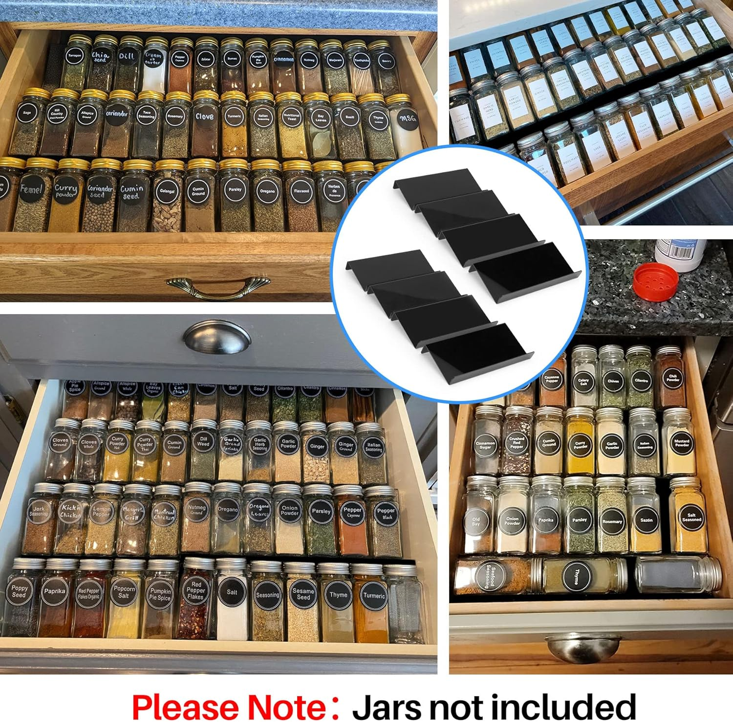 MIUKAA Spice Drawer Organizer, Black Acrylic 4 Tier 2 Set Expandable from 9" to 18" Seasoning Jars Drawers Insert, Kitchen Spice Rack Tray for Drawer/Countertop(Jars Not Included) image number 6