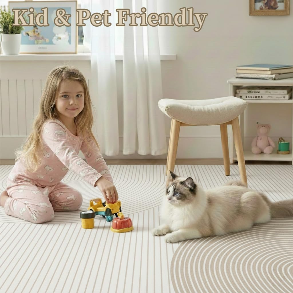 UZU 120X160Cm Machine Washable Area Rug for Living Room and Bedroom Non-Slip Geometric Lines Faux Cashmere Carpet Indoor Large Durable Soft Floor Mat Low Pile Rugs with Anti-Slip Backing - Home Decor image number 3