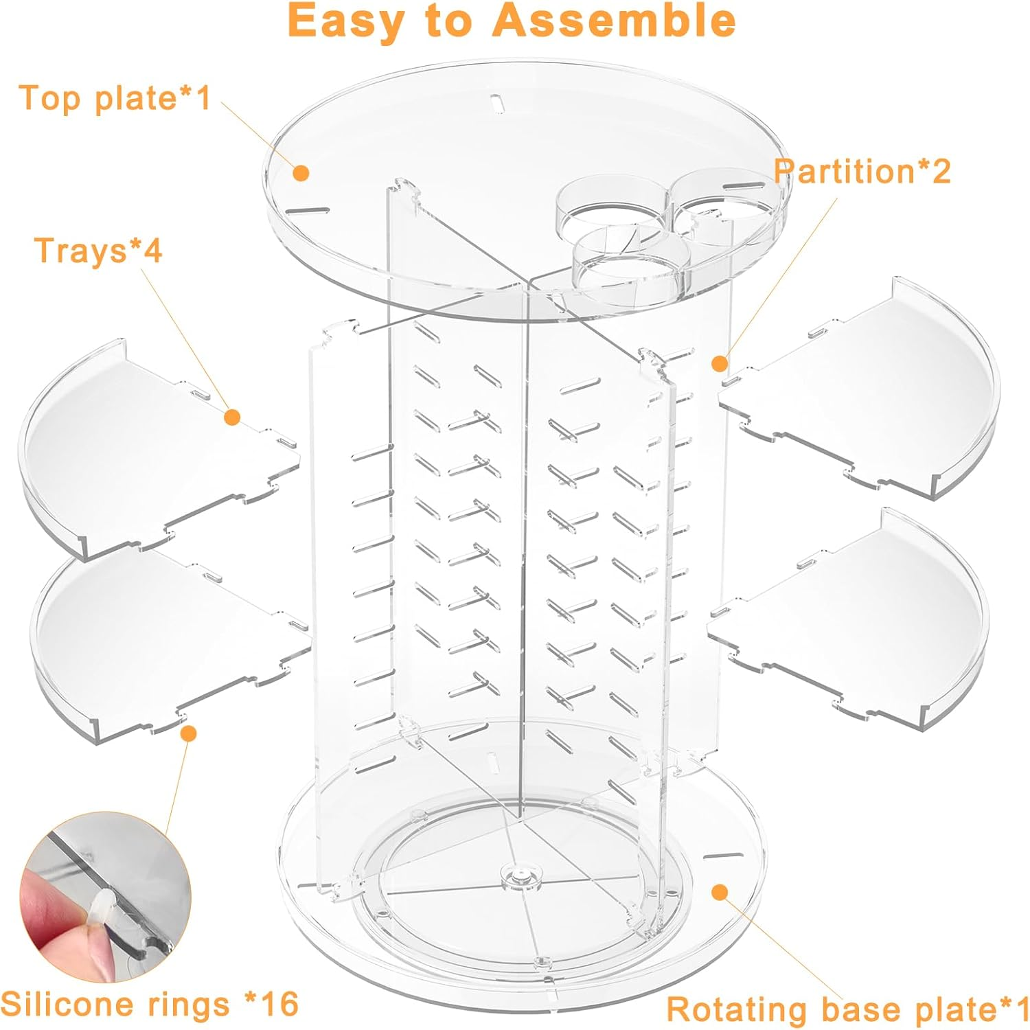 Rotating Makeup Organizer with Adjustable Layers, Spinning Skincare Organizer, 360 Degree Cosmetic Display Case with Brush Holder Perfume Tray, Multi-Function Storage for Vanity Bathroom Countertop image number 2