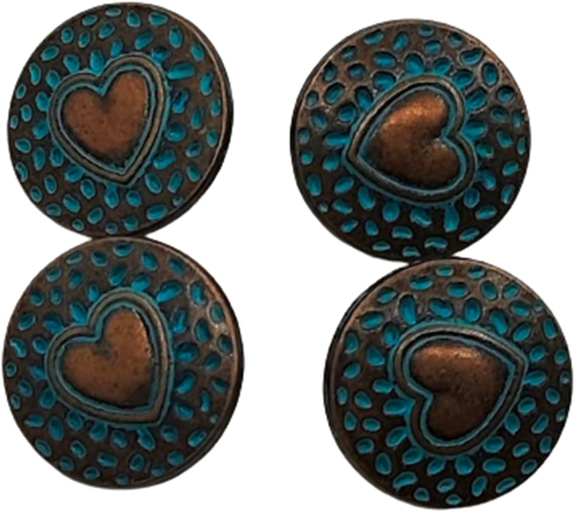 15Pcs Antiqued Bronze Metal Shank Buttons - round Antique Copper Painted Blue Heart Pattern for DIY Sewing Scrapbooking 18Mm