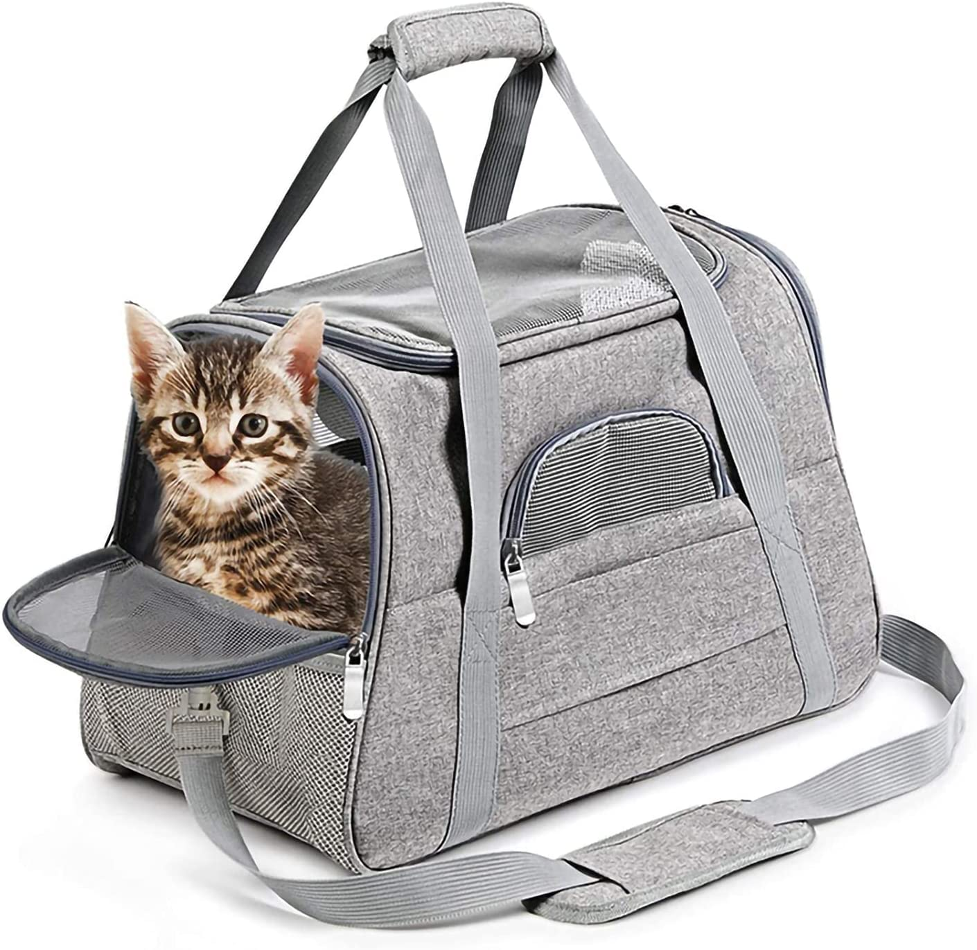 52*34*25Cm Pet Carrier Bag, Portable Cat Carrier Bag Top Opening, Removable Mat and Breathable Mesh, Foldable Cat Carrier Transport Bag for Dogs and Cats, with Shoulder Strap (L) image number 1