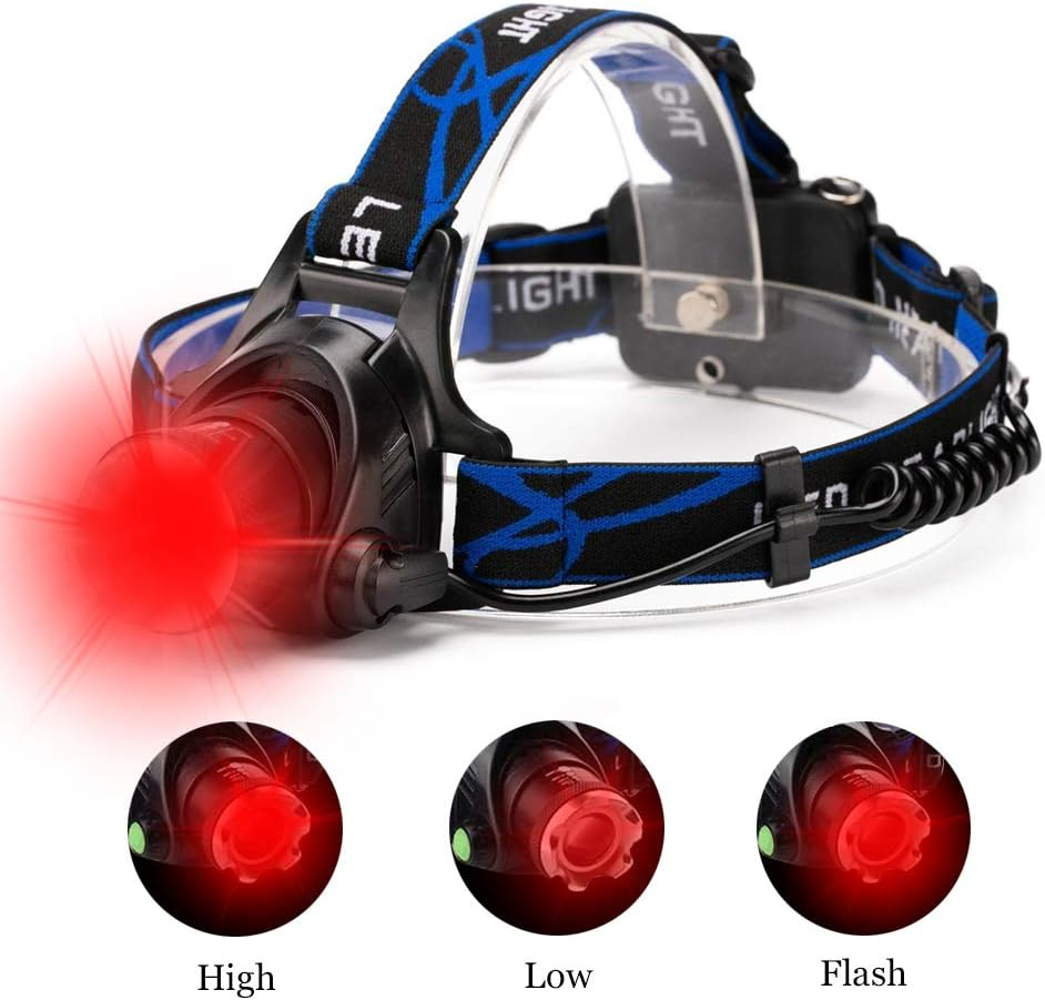 Hunting Red Light Headlamp Zoomable LED Headlight with 3 Lighting Mode and Water Resistant for Running Camping Hiking Reading. image number 6