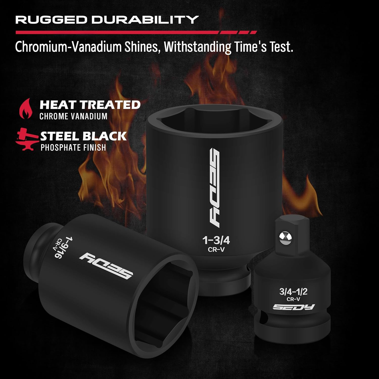 SAE Deep Impact Socket Set 8-Piece 1/2-Inch Drive Wheel Axle Nut Wrench Large Sockets Standard Adapter 1-11/16 1-9/16 1-3/8 1-7/16 1-1/2 1-5/8 1-3/4 Imperial Spindle Joint Torque Bearing Locknut Truck image number 1