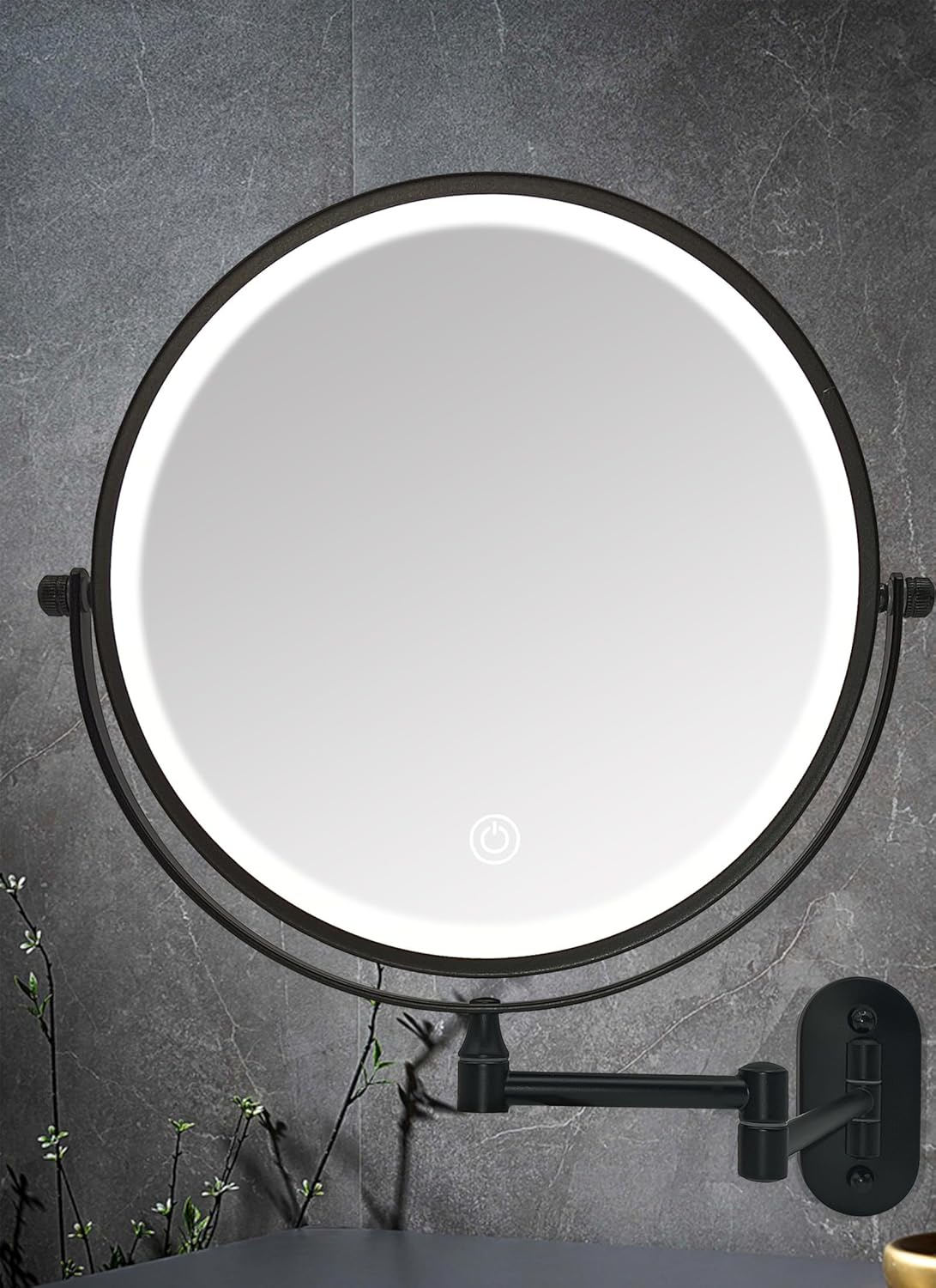 9" Magnifying Mirror with LED Lights Bathroom Large Illuminated Wall Mounted Vanity Mirror for Makeup Shaving (With LED Lights,Black 7X Magnification) image number 1