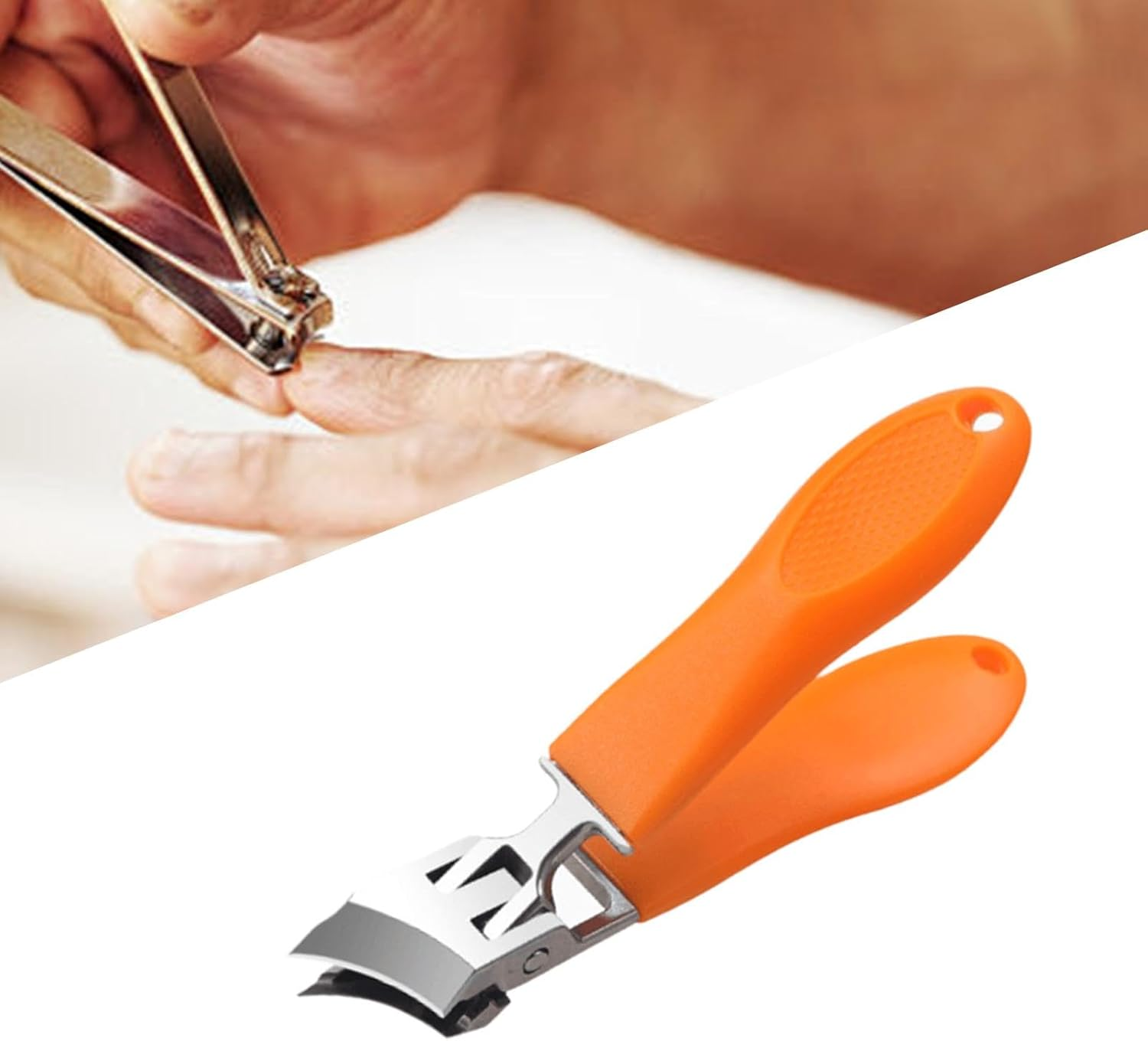 Angled Nail Clippers, Wide Opening for Elderly, Large - Stainless Steel Nail Clippers for Men, Thick Nails, Orange image number 5