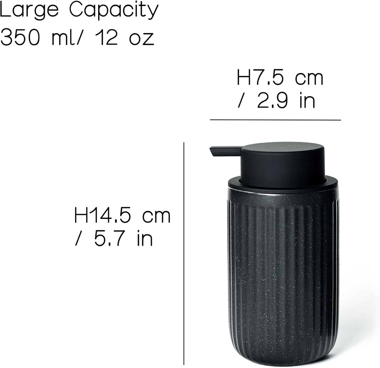 Ceramic Hand Soap Pump Foam Dispenser Black, Speckled Rippled Bubble up Foam Dispenser Bottle, 12 Oz Soap Foam Dispenser with Silicone Pump, Bathroom Refillable Soap Dispenser image number 5