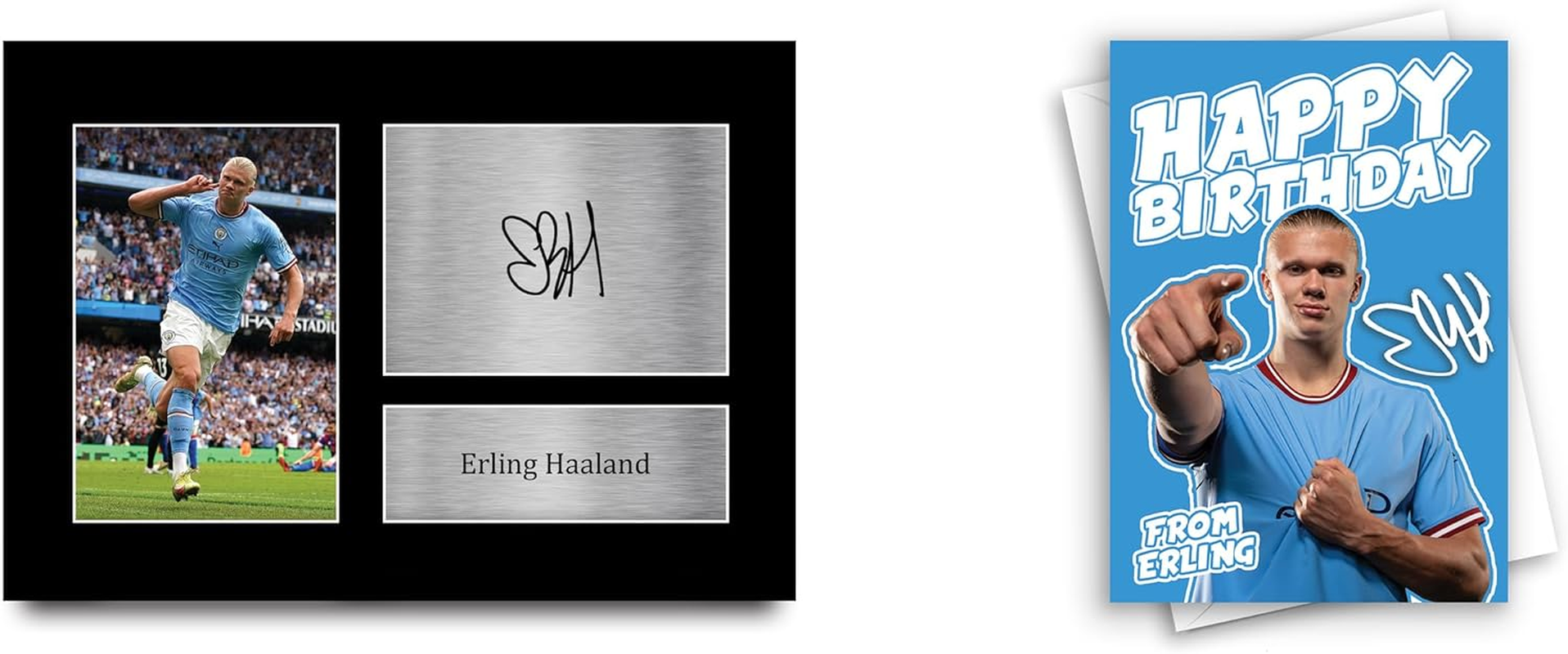 HWC Trading A4 Erling Haaland Manchester City Gifts Autograph Picture Print & Birthday Card Bundle for Football Fans and Supporters