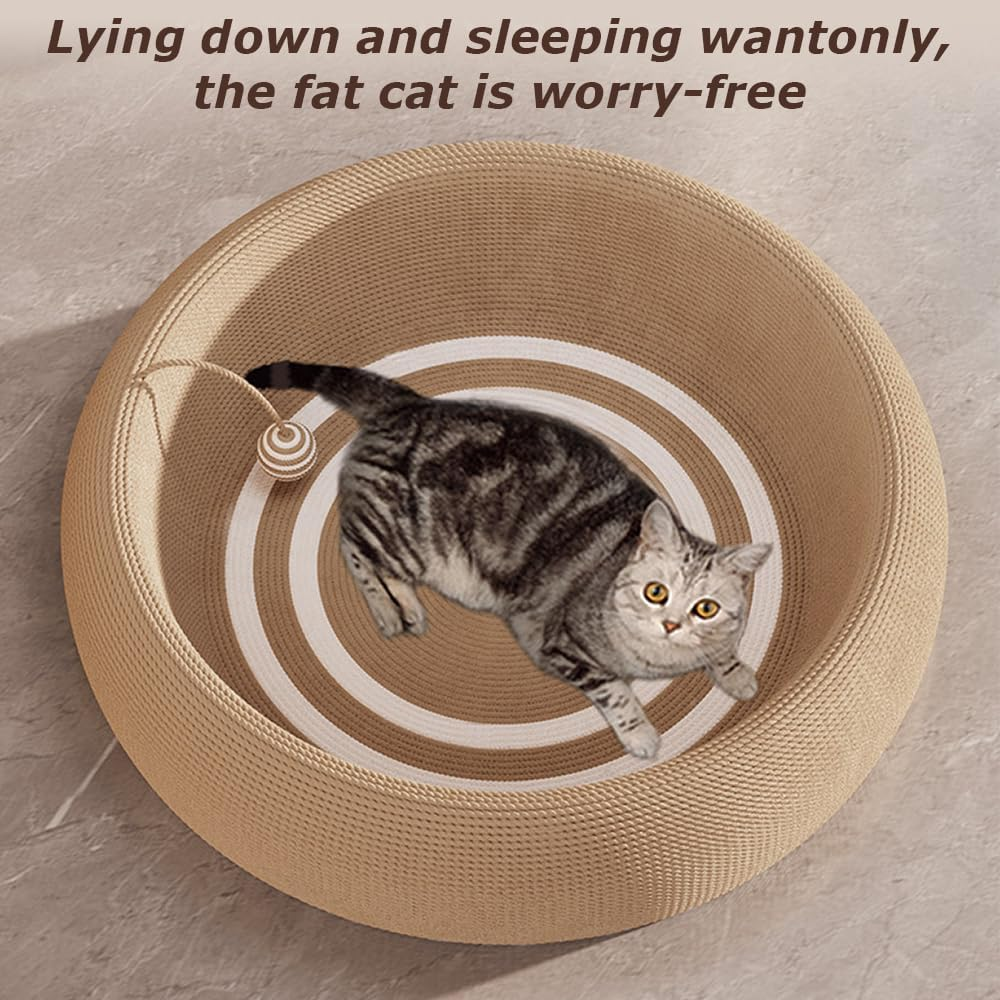 Large Sisal Cat Bed with Playing Ball, Durable & Eco-Friendly Pet Lounger, Multi-Functional Cat Scratcher & Resting Spot, Non-Shedding, Anti-Slip Design for Home, School & Apartment image number 2