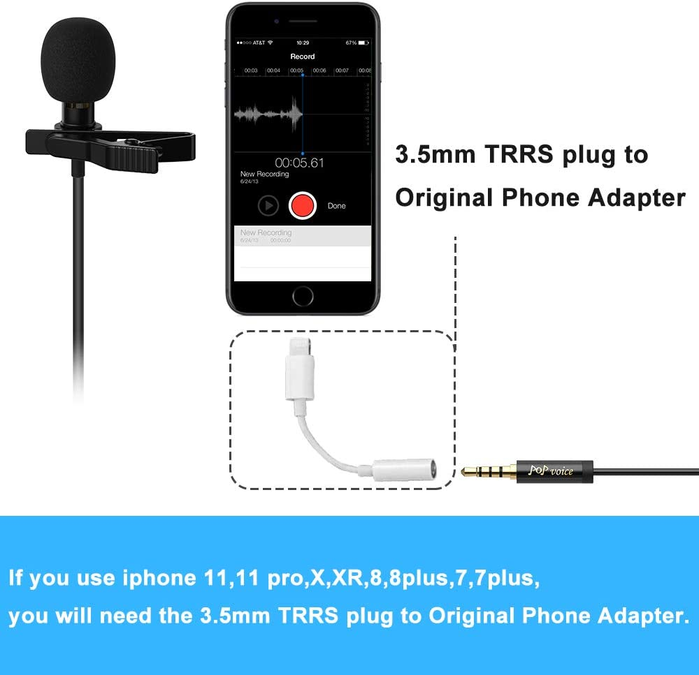 Pop Voice 12.8 Feet Lavalier Lapel Microphone Professional Grade Omnidirectional Mic Condenser Small Mini Perfect for Recording Podcast PC Laptop Android Iphone Youtube Interview Asmr External image number 1