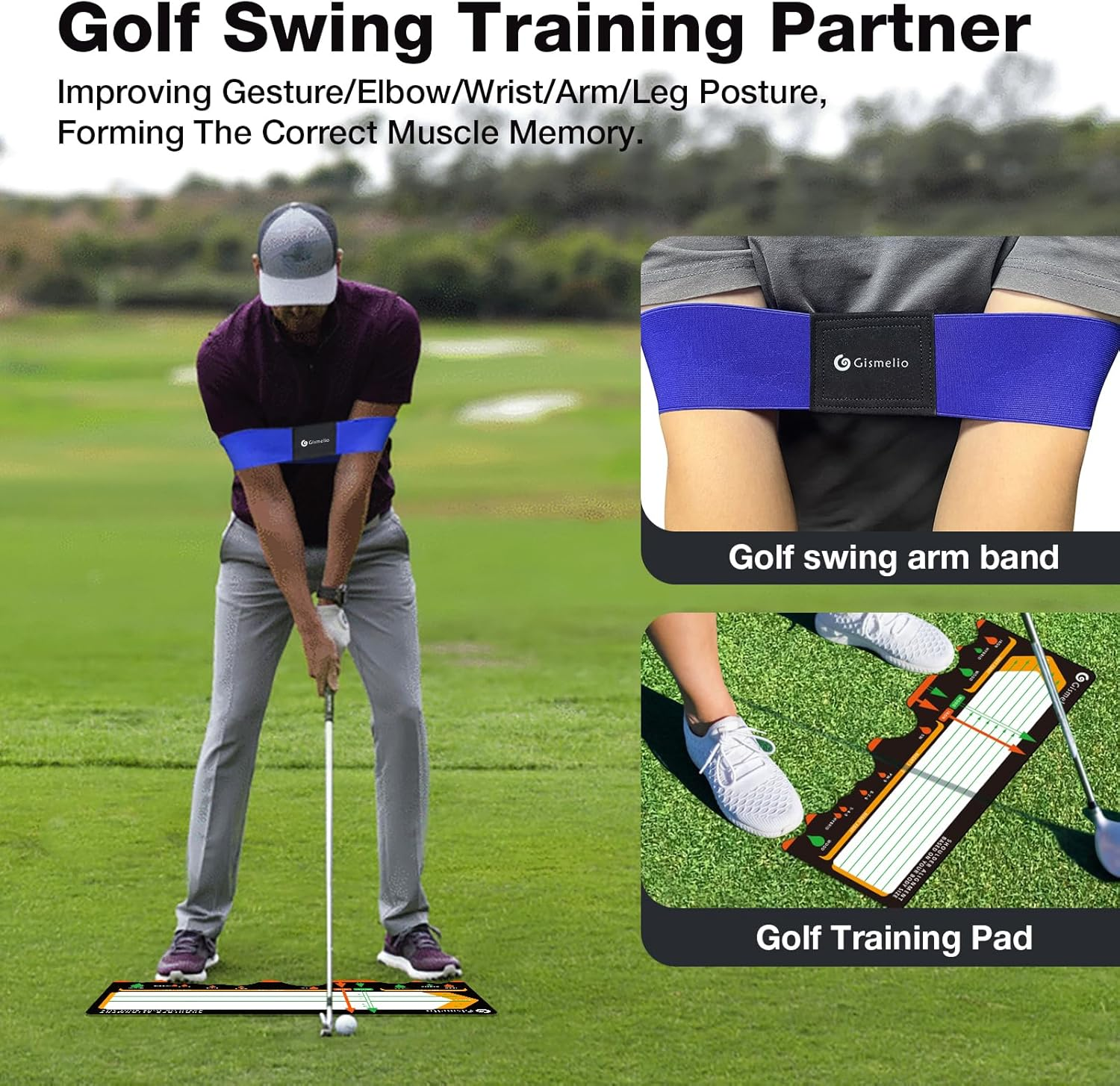 Golf Training Mat for Beginners | Posture Assistance and Entry-Level Stance Corrector | Golf Training Aids Pad for Men Women - Black+Blue image number 6