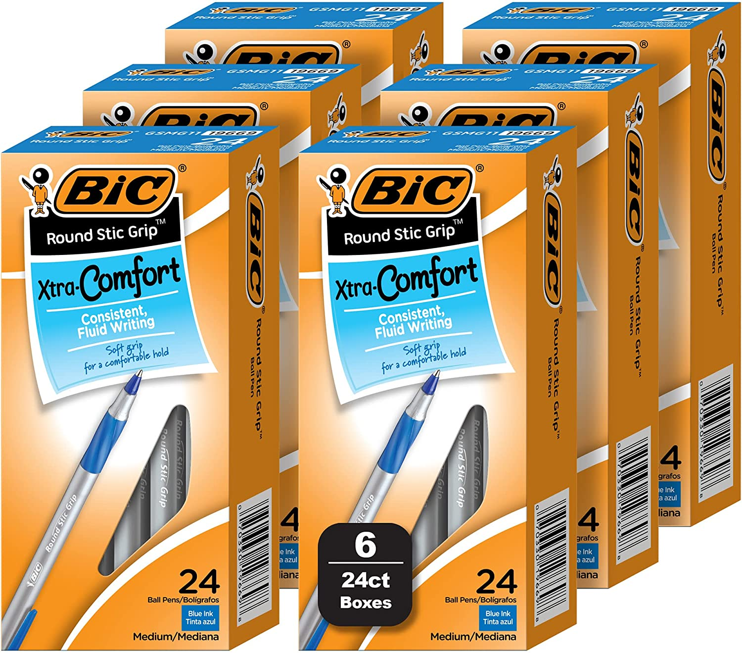BIC round Stic Xtra Comfort Blue Ballpoint Pens, Medium Point (1.2Mm), 144-Count Pack of Bulk Pens, No. 1 Selling Ballpoint Pens