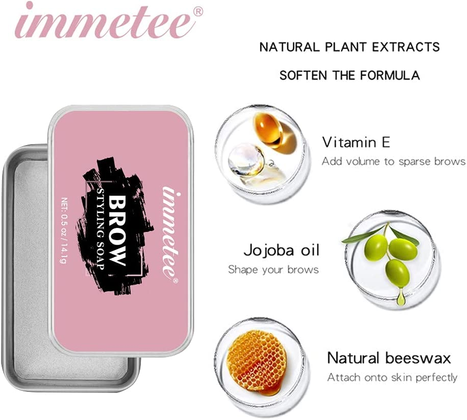 Immetee Eyebrow Soap Kit, 2PCS Brows Soap Wax, Long Lasting Waterproof Smudge Proof Eyebrow Styling Pomade for Natural Brows, 3D Feathery Brows Makeup Balm. 10G/0.35Oz image number 1