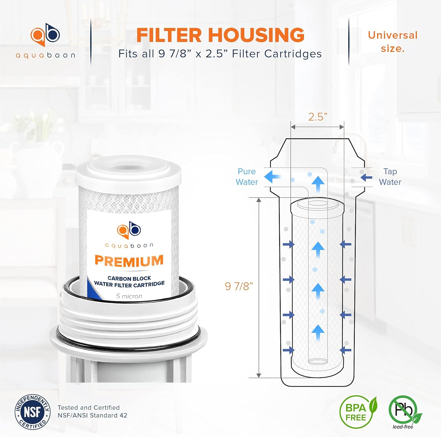 Aquaboon Premium Whole House Replacement Water Filter Cartridge | Coconut Shell Activated Carbon Block CTO | Universal 5 Micron 10 X 2.5 Inch Cartridge | Compatible with Whirlpool WHA2BF5, 3 Pack image number 5